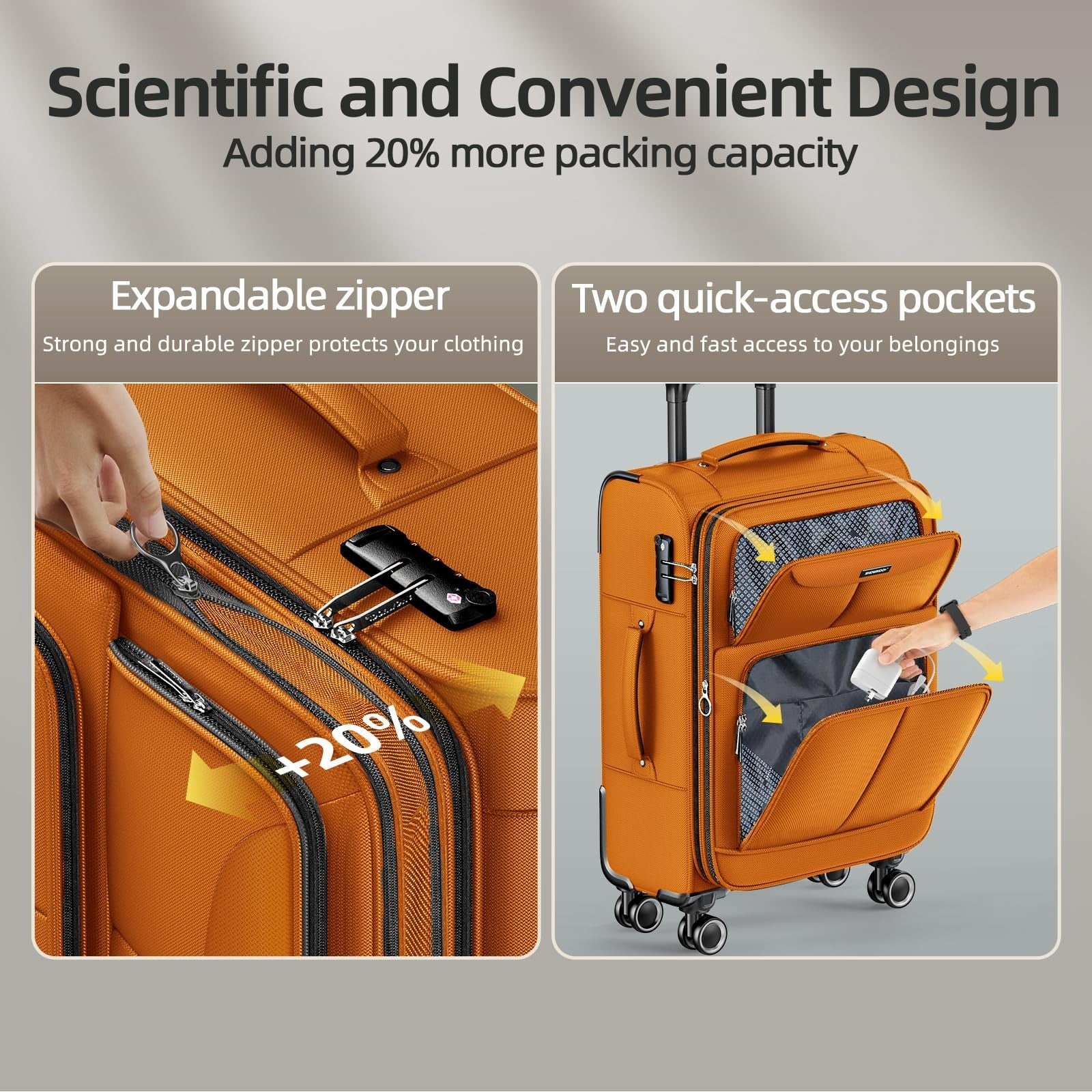 3-Piece Expandable Softside Luggage Set - Durable Oxford Fabric, TSA Lock, 360°3