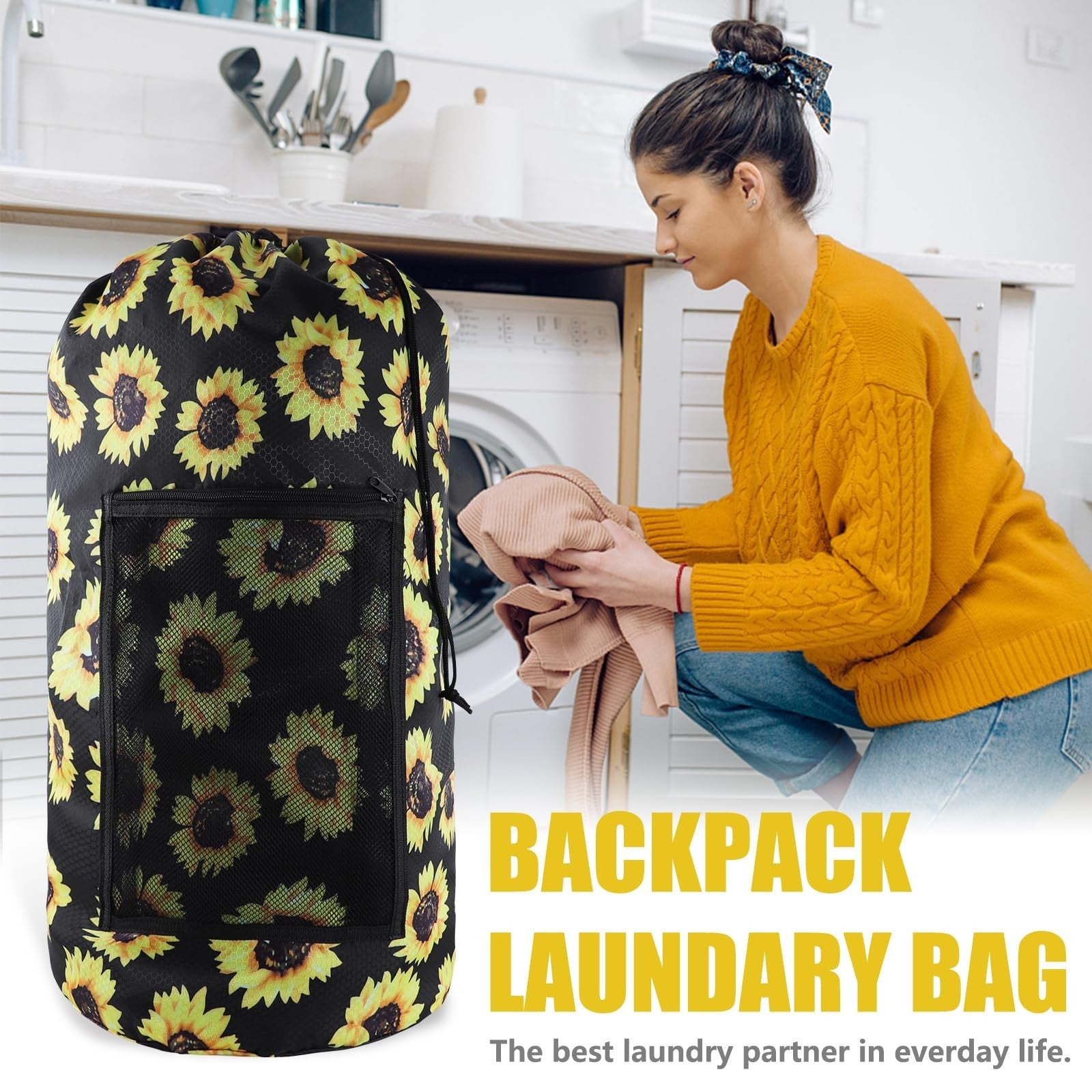 Extra Large Travel Laundry Bag Backpack - 2PCS with Mesh Pocket & Adjustable Str3