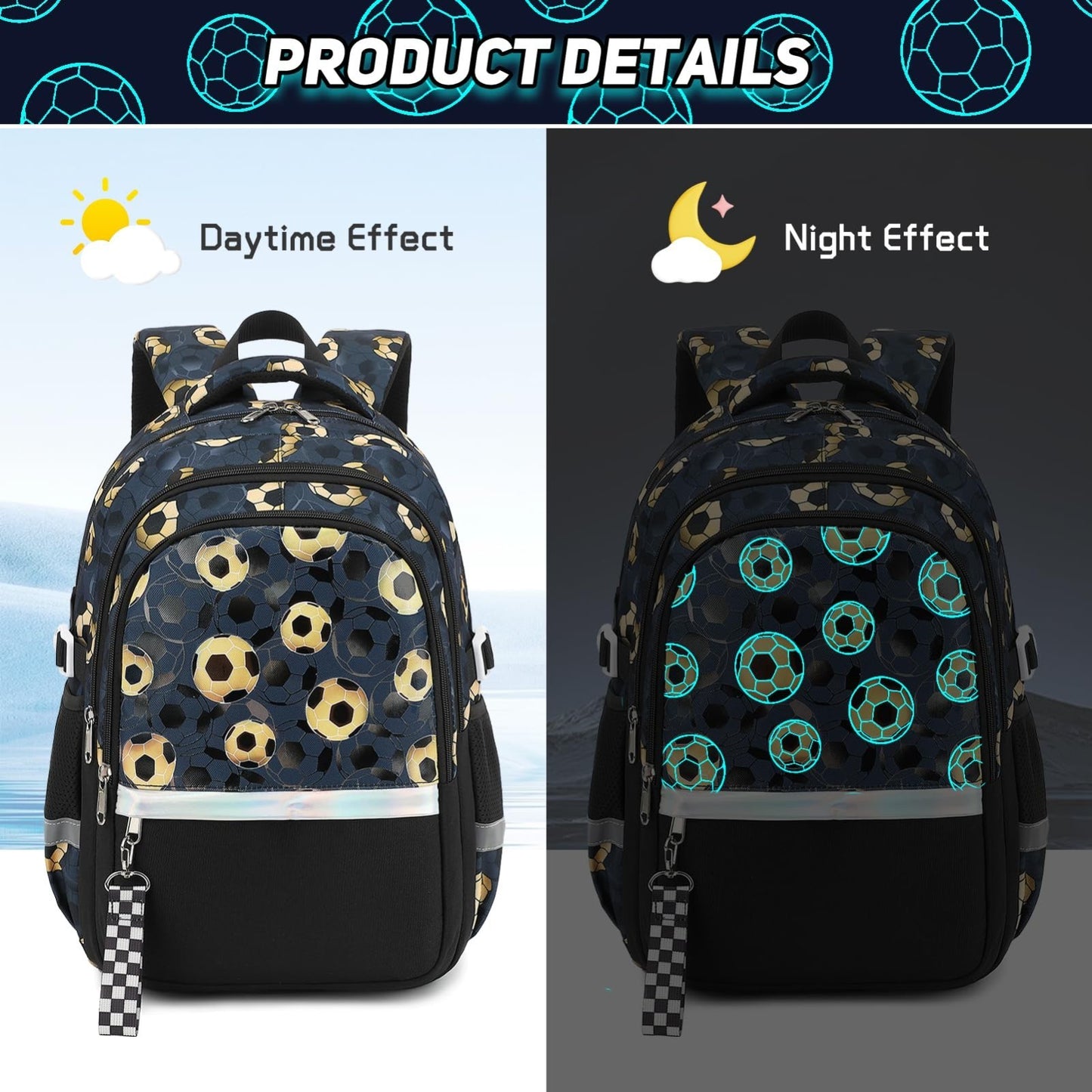 Luminous Boys Backpack Set   3PCS with Lunch Box & Pencil Case, School Bag2