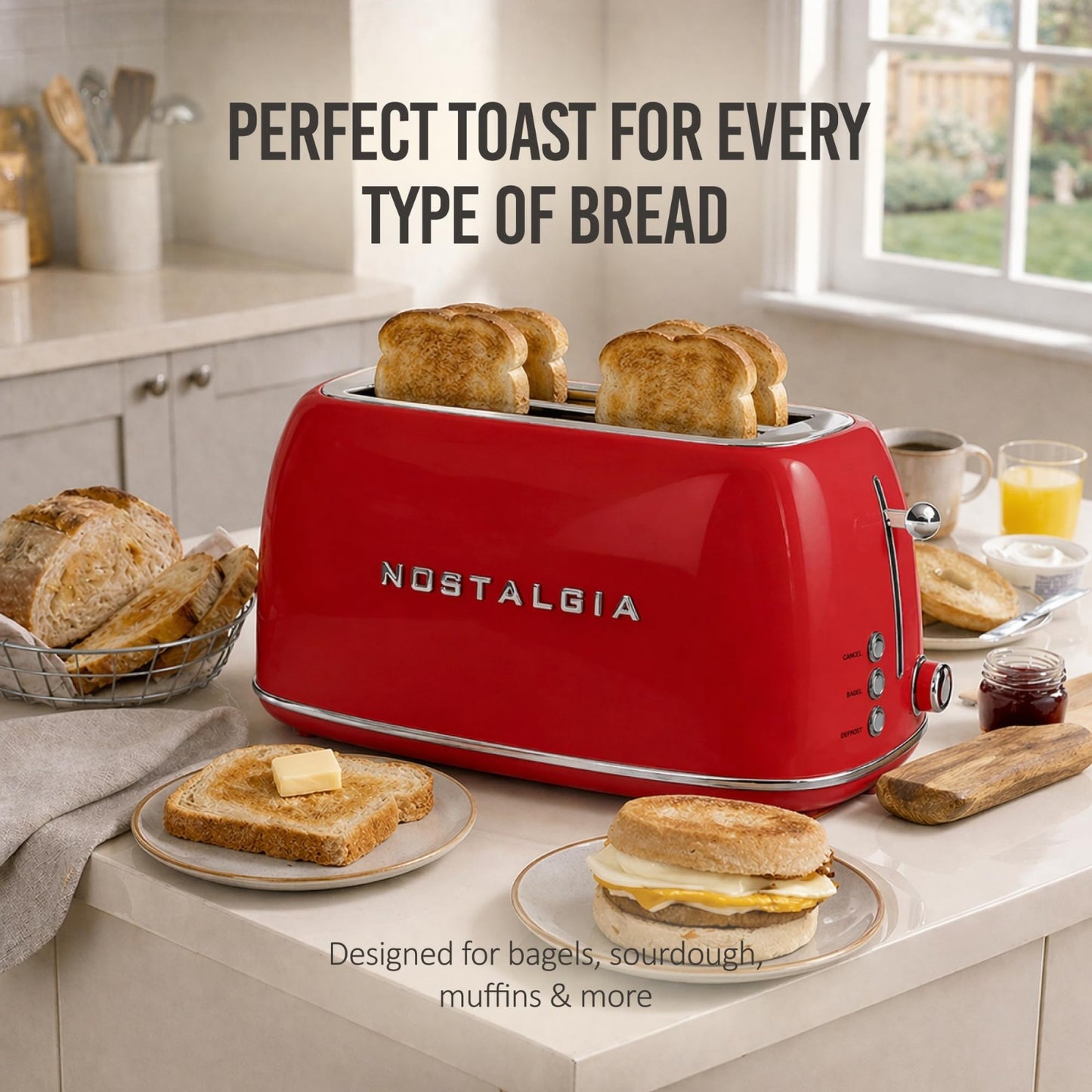 Retro 4 Slice Toaster   Vintage Design, Wide Slots, 6 Toasting Levels, Crumb Tra3