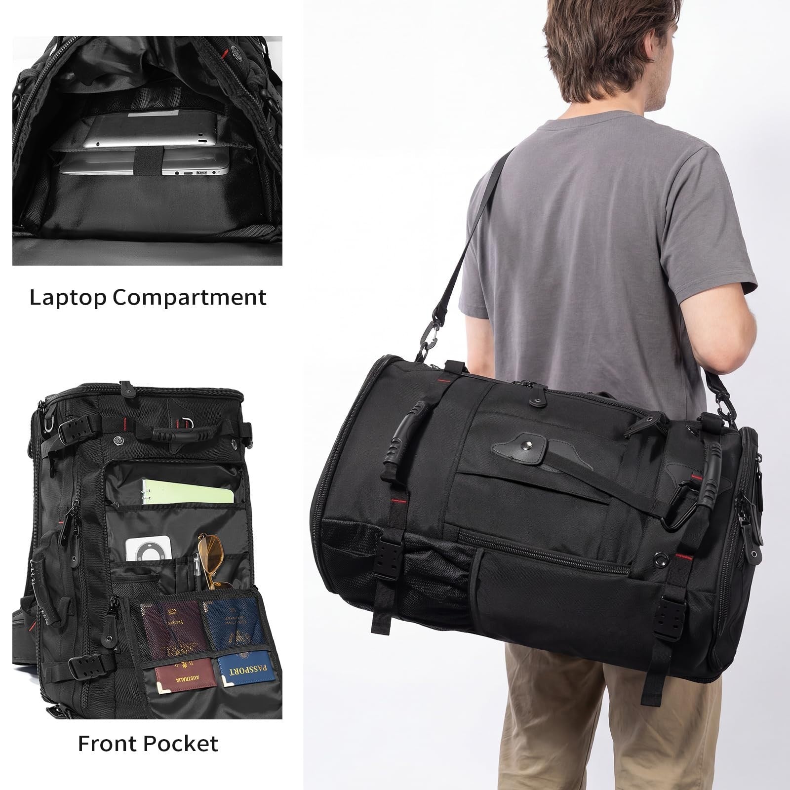 Large Capacity Travel Hiking Sports Backpack Duffle Bag 45L Convertible Laptop B2