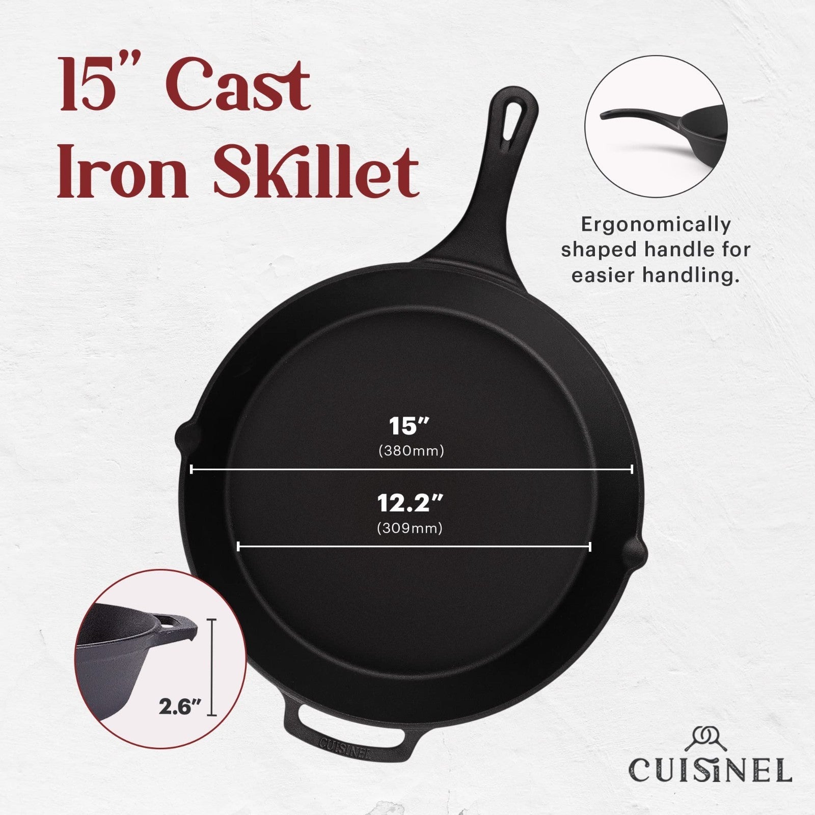 15-Inch Pre-Seasoned Cast Iron Skillet with Silicone Handle - Versatile Frying P3