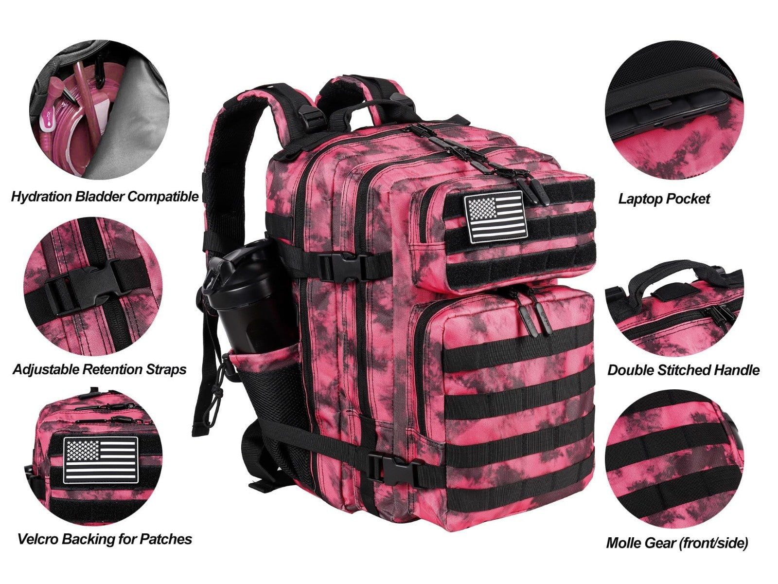 Tactical Military Backpack 25L/35L Army Assault Pack Rucksack with Bottle Holder2