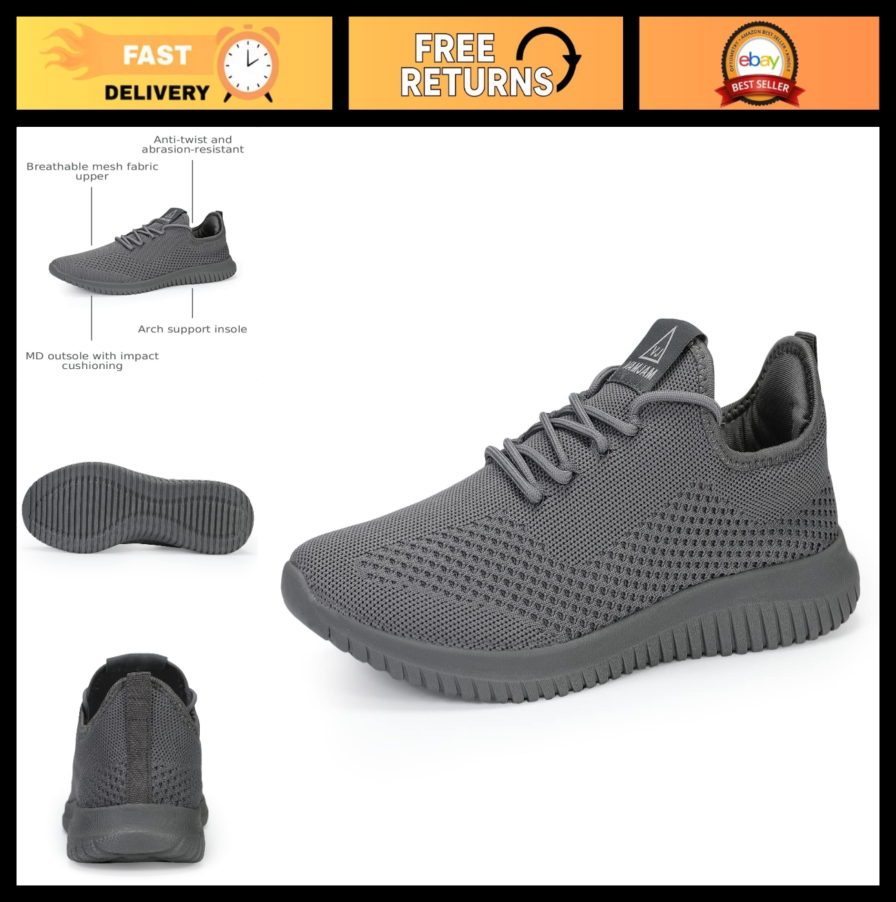 Ultra Lightweight Men's Running Shoes - Breathable Non-Slip Athletic Sneakers, C0