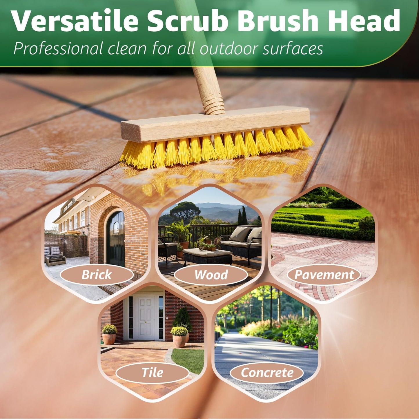 Heavy Duty Deck Scrub Brush Head 7.87" - Nylon Bristles for Concrete & Wood Clea4