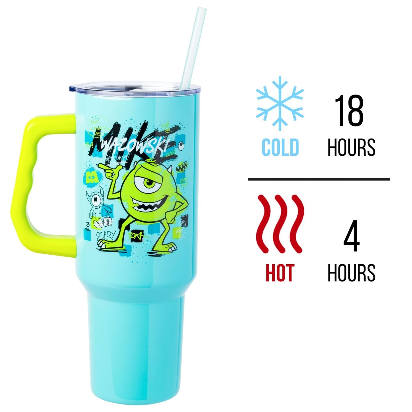 40oz Double Walled Stainless Steel Tumbler with Handle   Mike Wazowski Design, F3