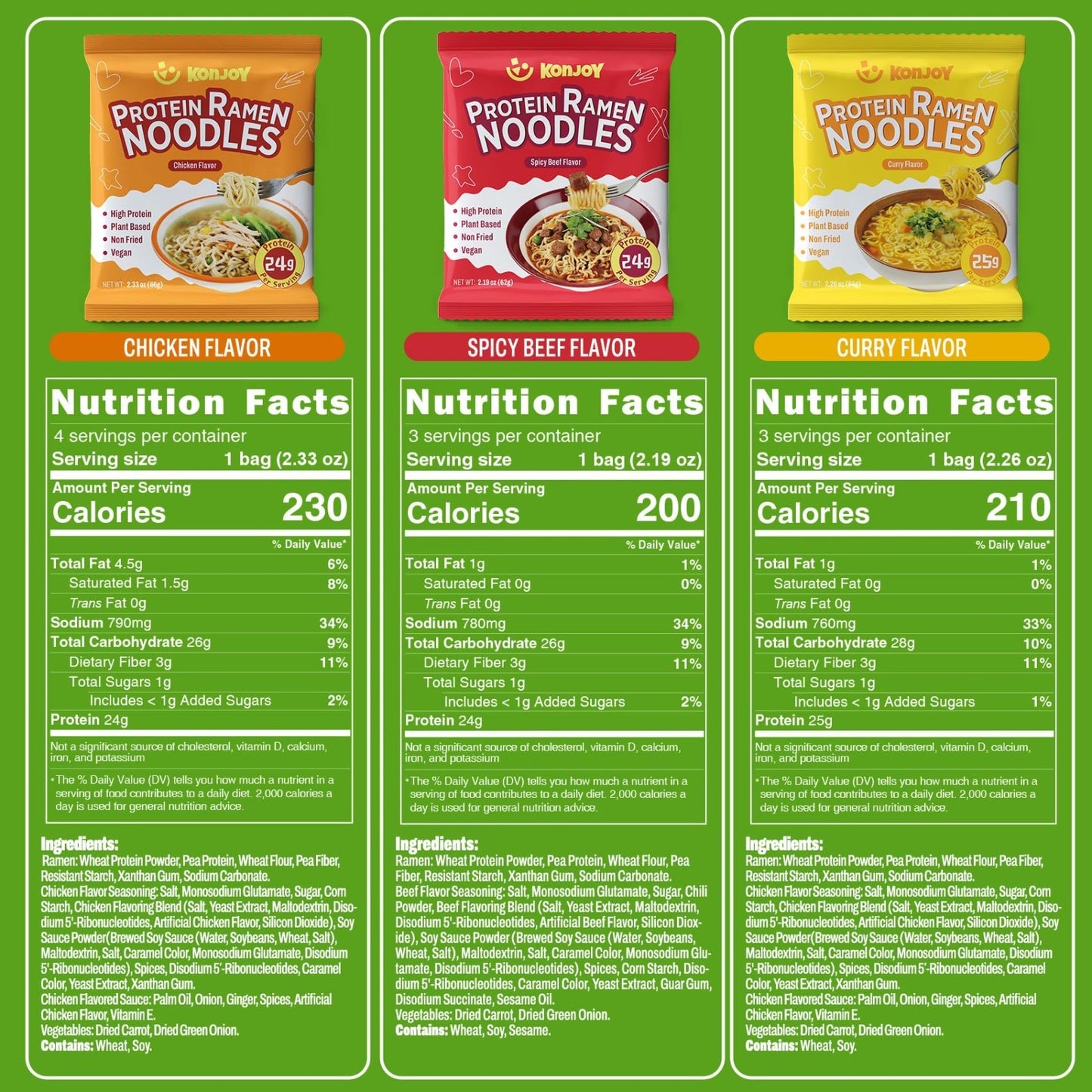 Vegan Protein Ramen Noodle Variety Pack - 10-Pack, 24g Protein, Low Fat, Instant1