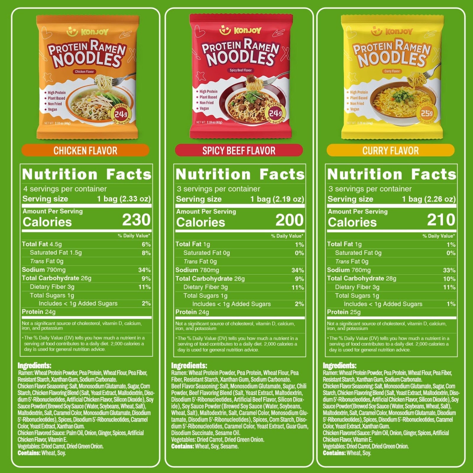 Vegan Protein Ramen Noodle Variety Pack - 10-Pack, 24g Protein, Low Fat, Instant1