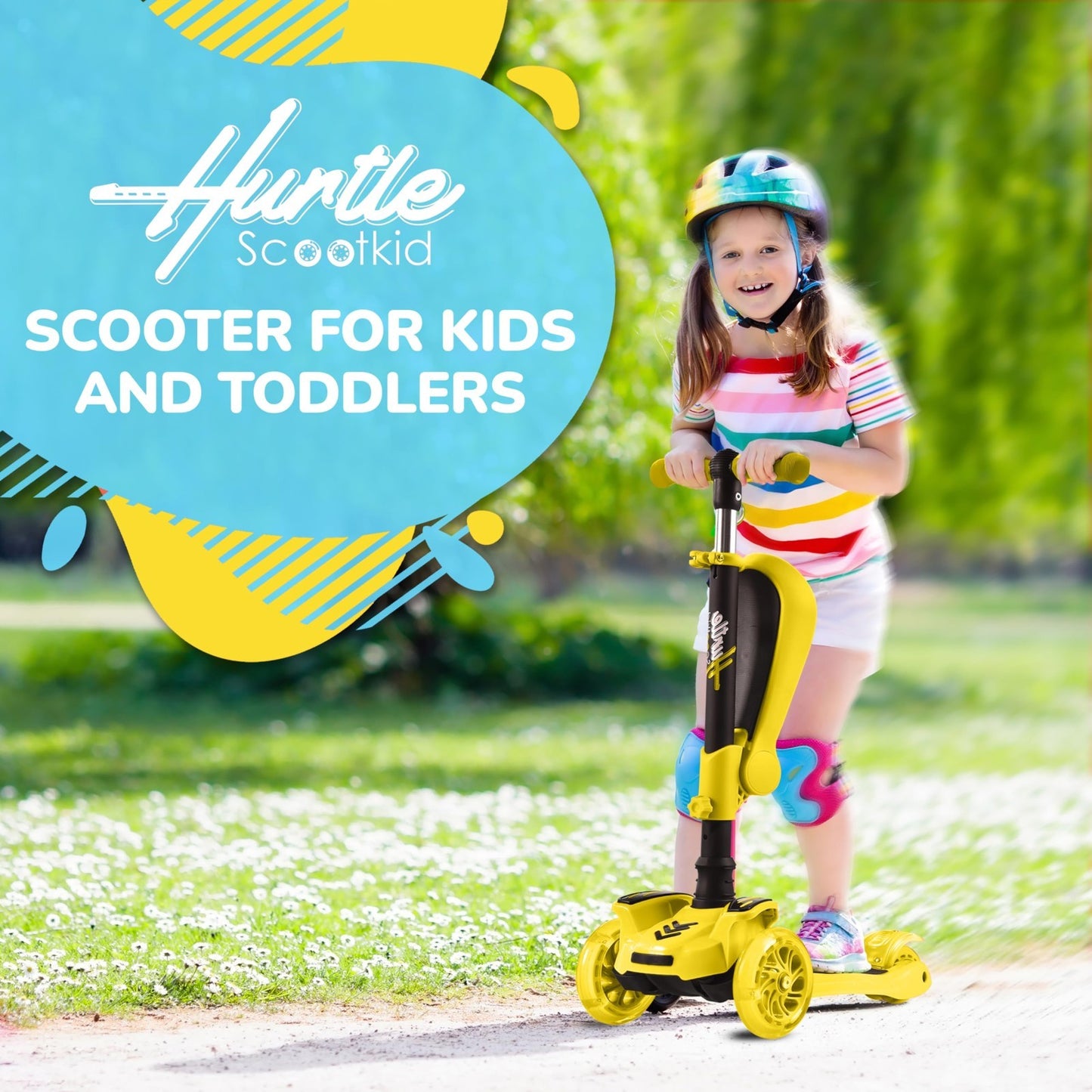 3-Wheeled Kids Scooter with LED Lights, Adjustable Handlebar, Foldable Seat - Si2