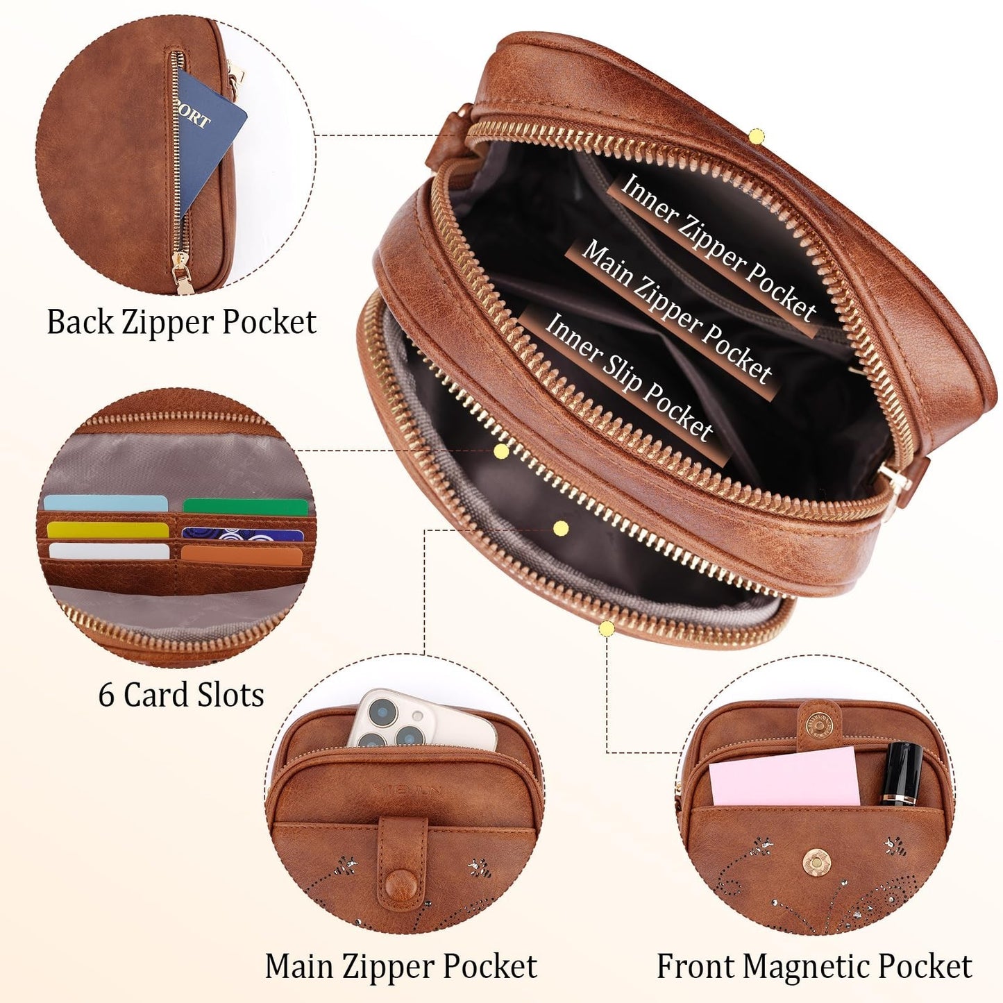 Leather Crossbody Bag for Women - Small Shoulder Purse with Adjustable Strap & R4