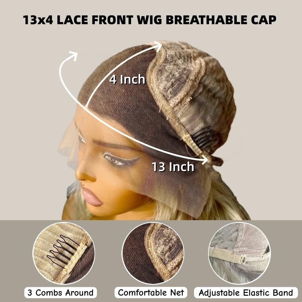 Ombre Balayage Blonde Bob Wig, Lace Front, Heat Resistant, Silky Straight, Daily6
