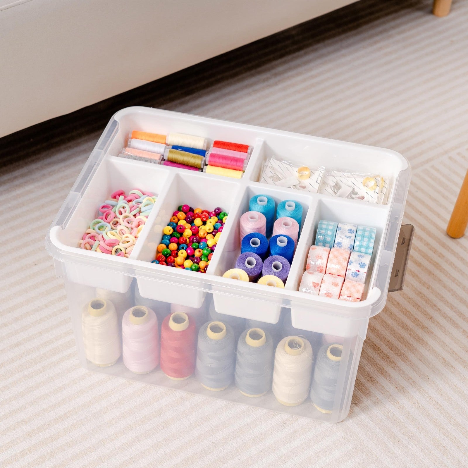 Clear Craft Organizers 32QT Storage Box with Tray   2 Pack, Ideal for Home & Off4