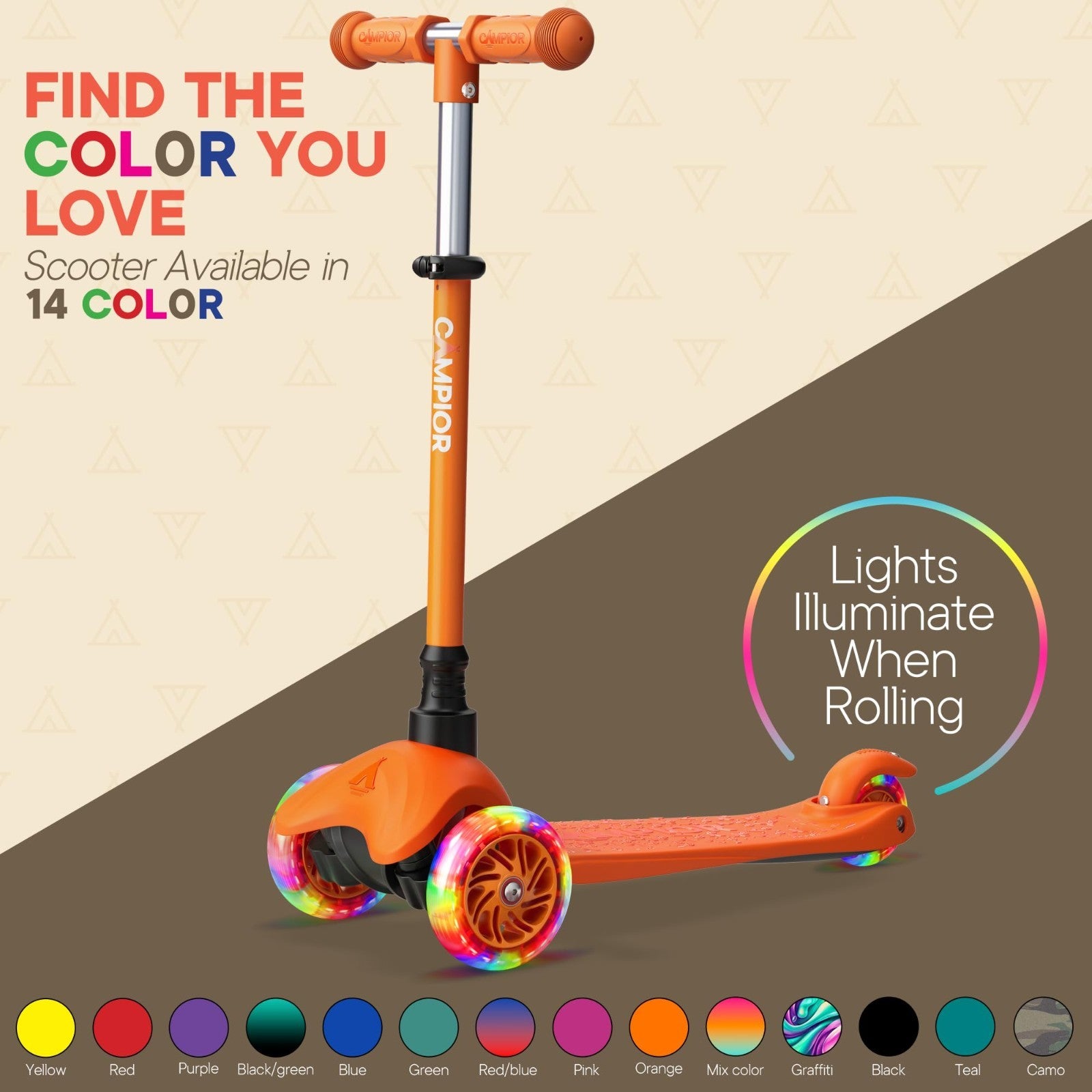 Orange Mini 3-Wheel Kids Scooter - Lean-to-Steer, LED Wheels, Adjustable Handleb7
