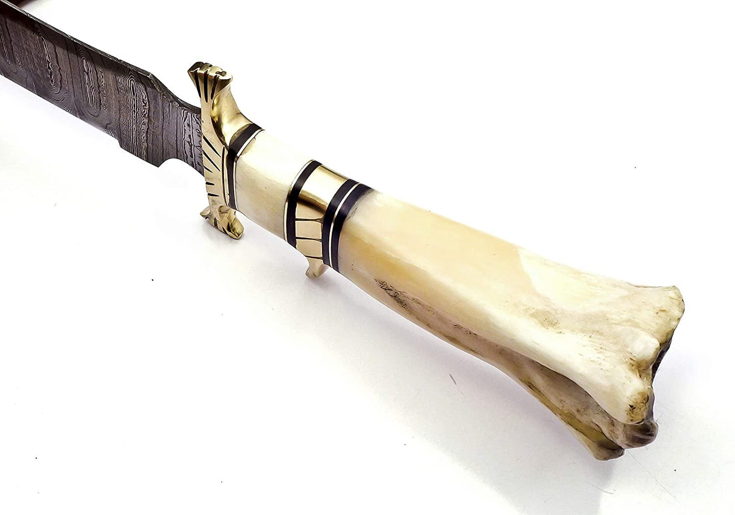 Custom Handmade Damascus Steel Hunting Knife with Camel Bone Handle - Unique Gif7