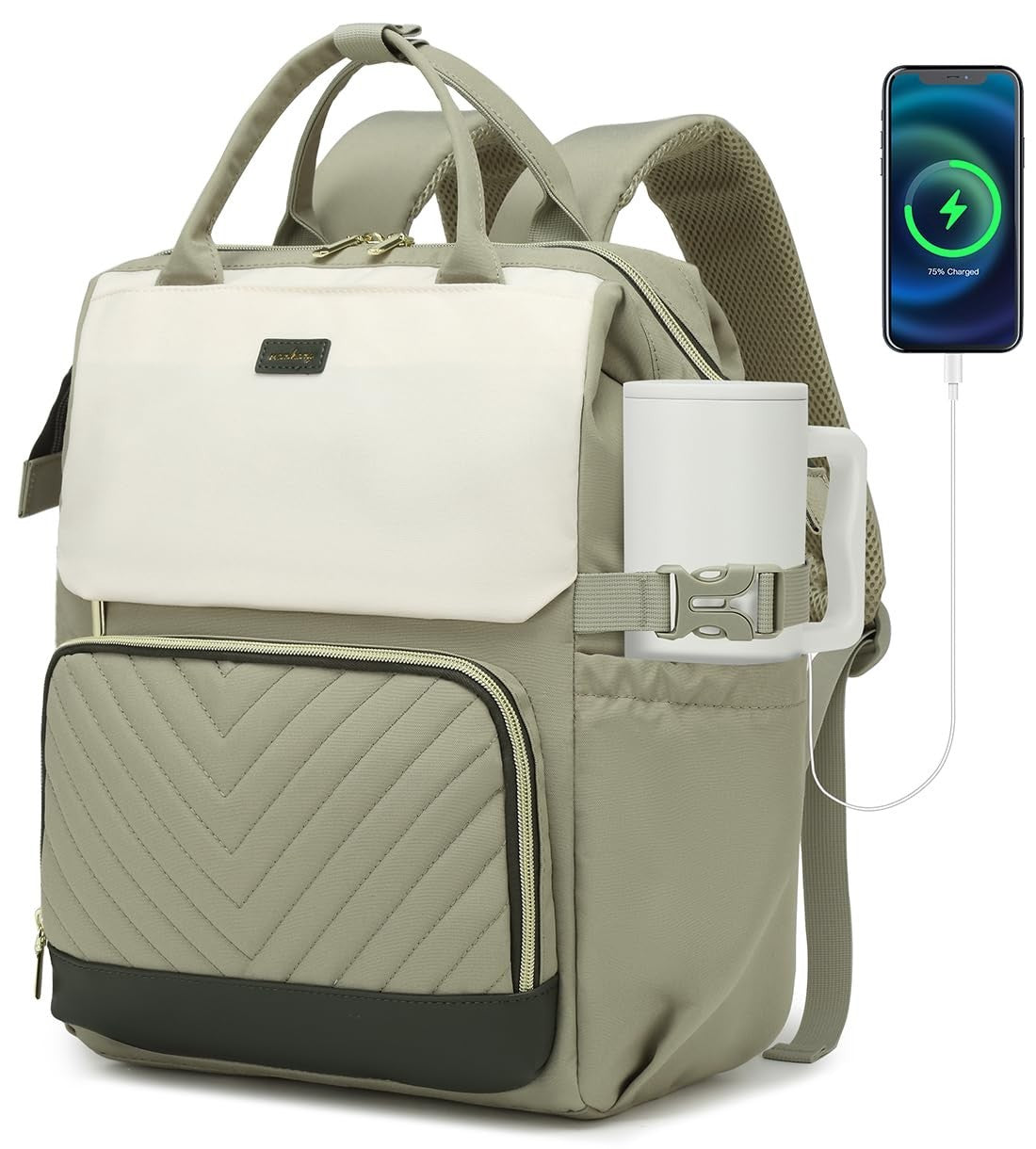 Stylish Laptop Backpack for Women   College Bookbag with USB Charger & Cup Holde1