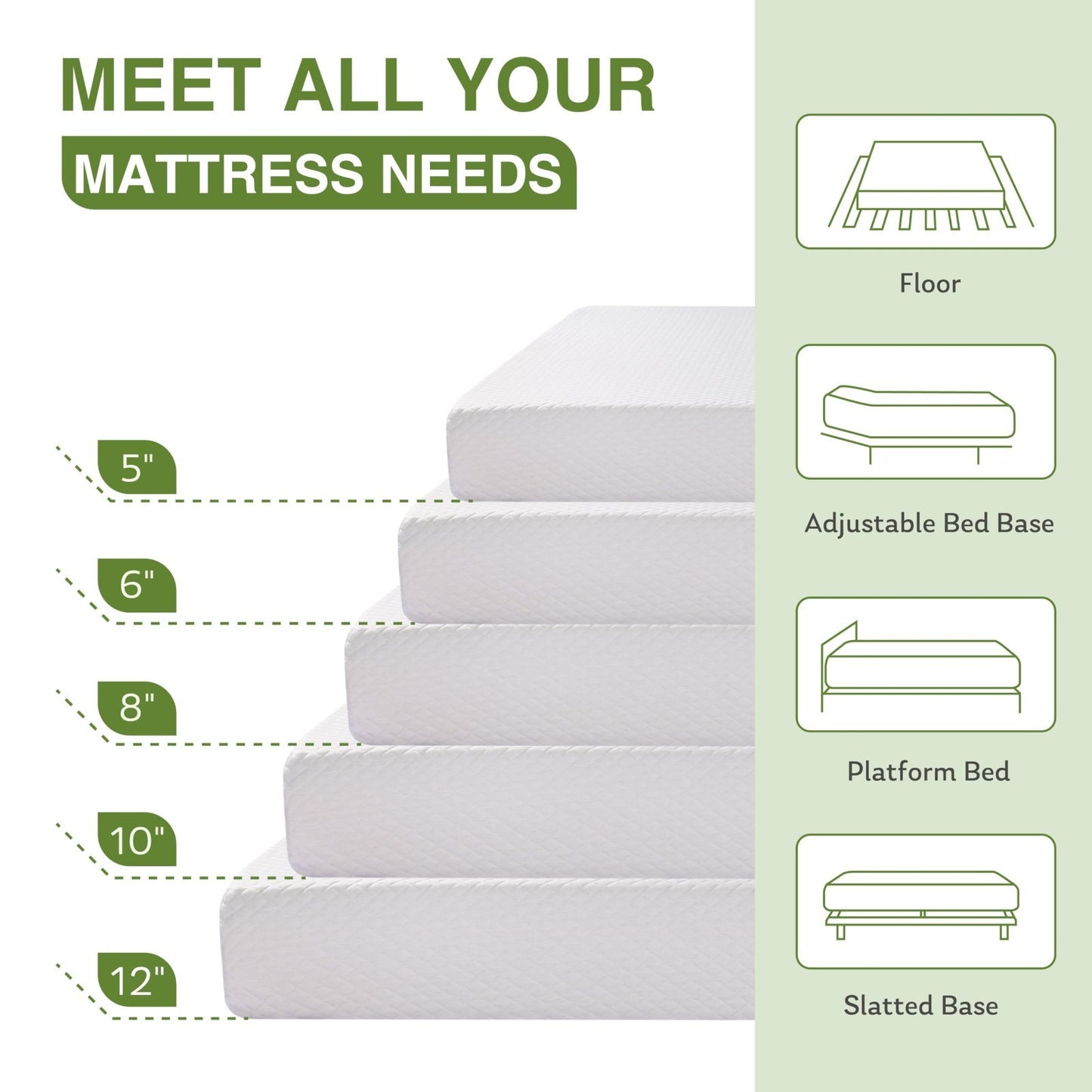 5" Twin Mattress for Kids   Green Tea Memory Foam, Medium Firm, Cooling Gel, Cer7