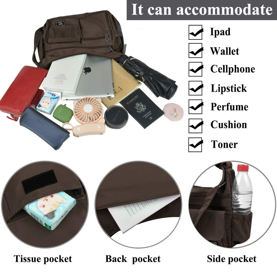 Lightweight Waterproof Crossbody Bag for Women | RFID Travel Shoulder Purse6