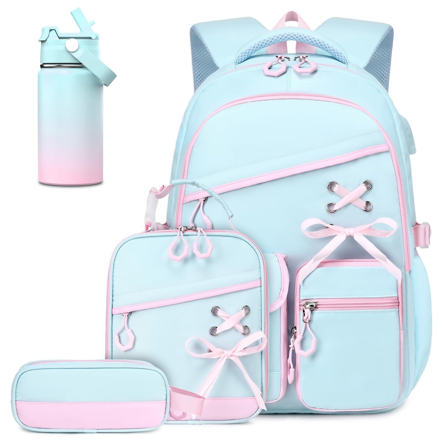 Girls School Backpacks Set   6PCS with Insulated Water Bottle, Lunch Bag & Penci1