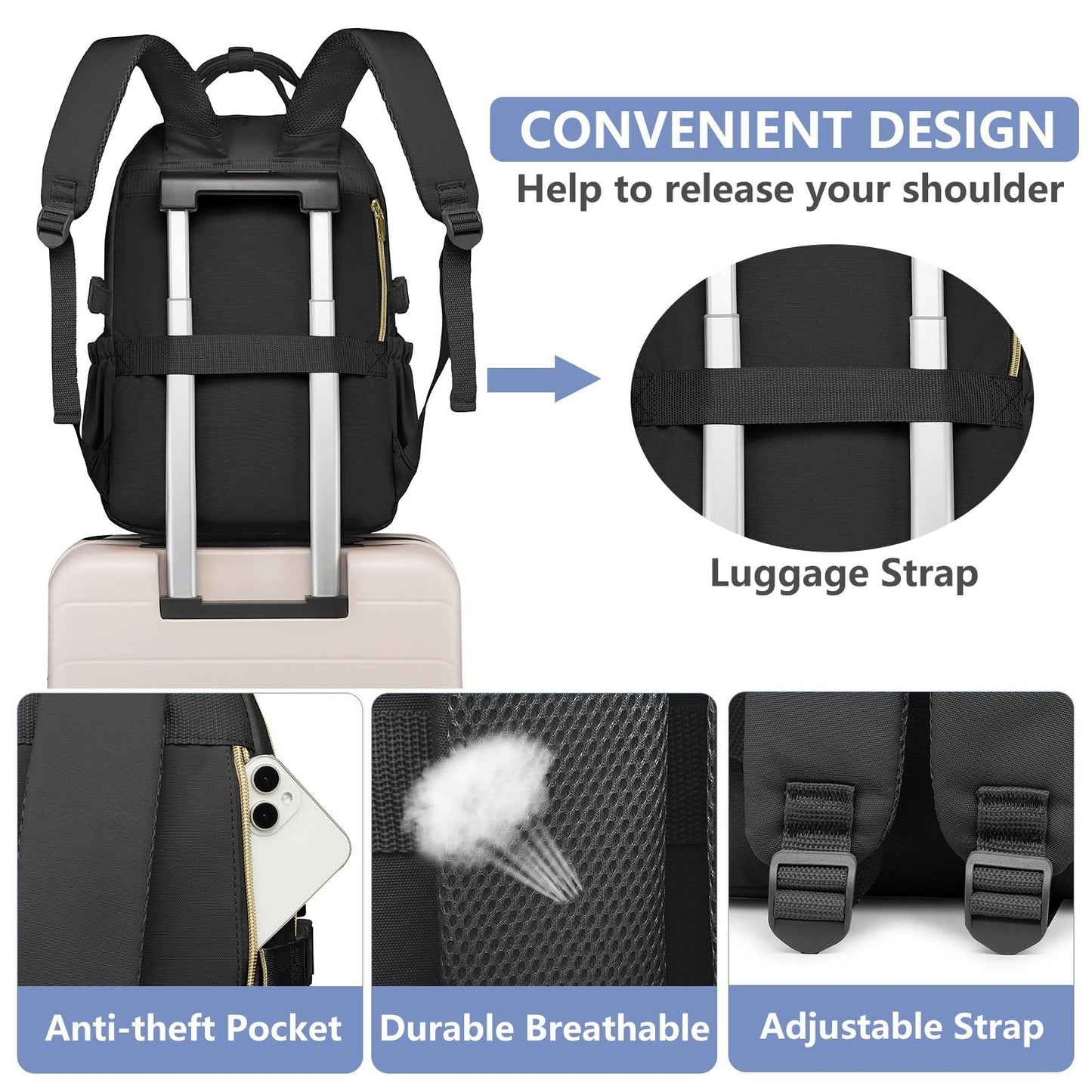 Stylish Laptop Backpack for Women   15.6" College Bookbag with Large Tumbler Poc5