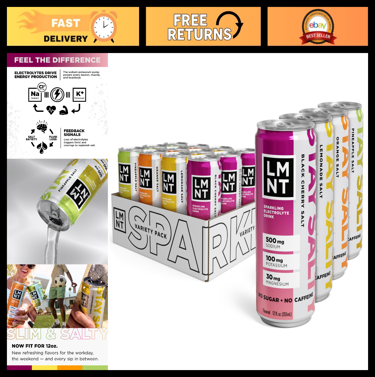 Electrolyte Sparkling Drink Variety Pack - 12-Count Hydration Boost, Low Sugar0