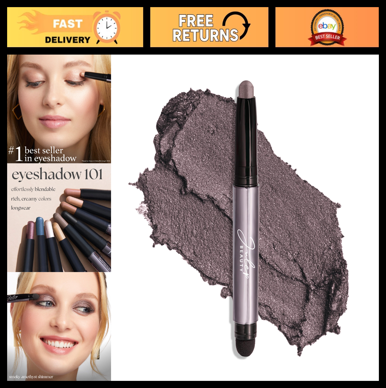 Waterproof Cream-to-Powder Eyeshadow Stick - Smoky Amethyst Shimmer, Long-Lastin0