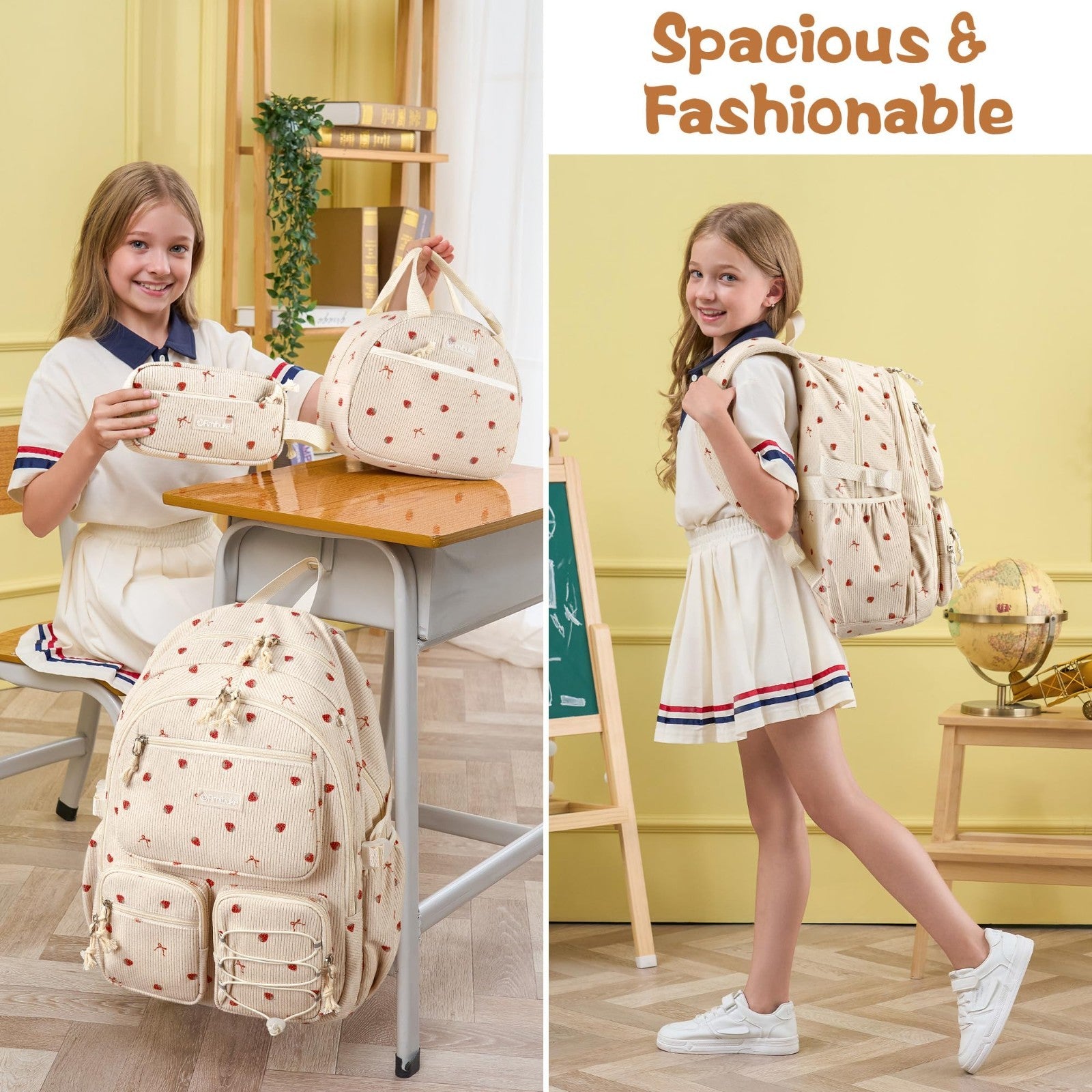 Stylish Corduroy Backpack Set for Girls   3PC Kids Backpack with Lunch Box6