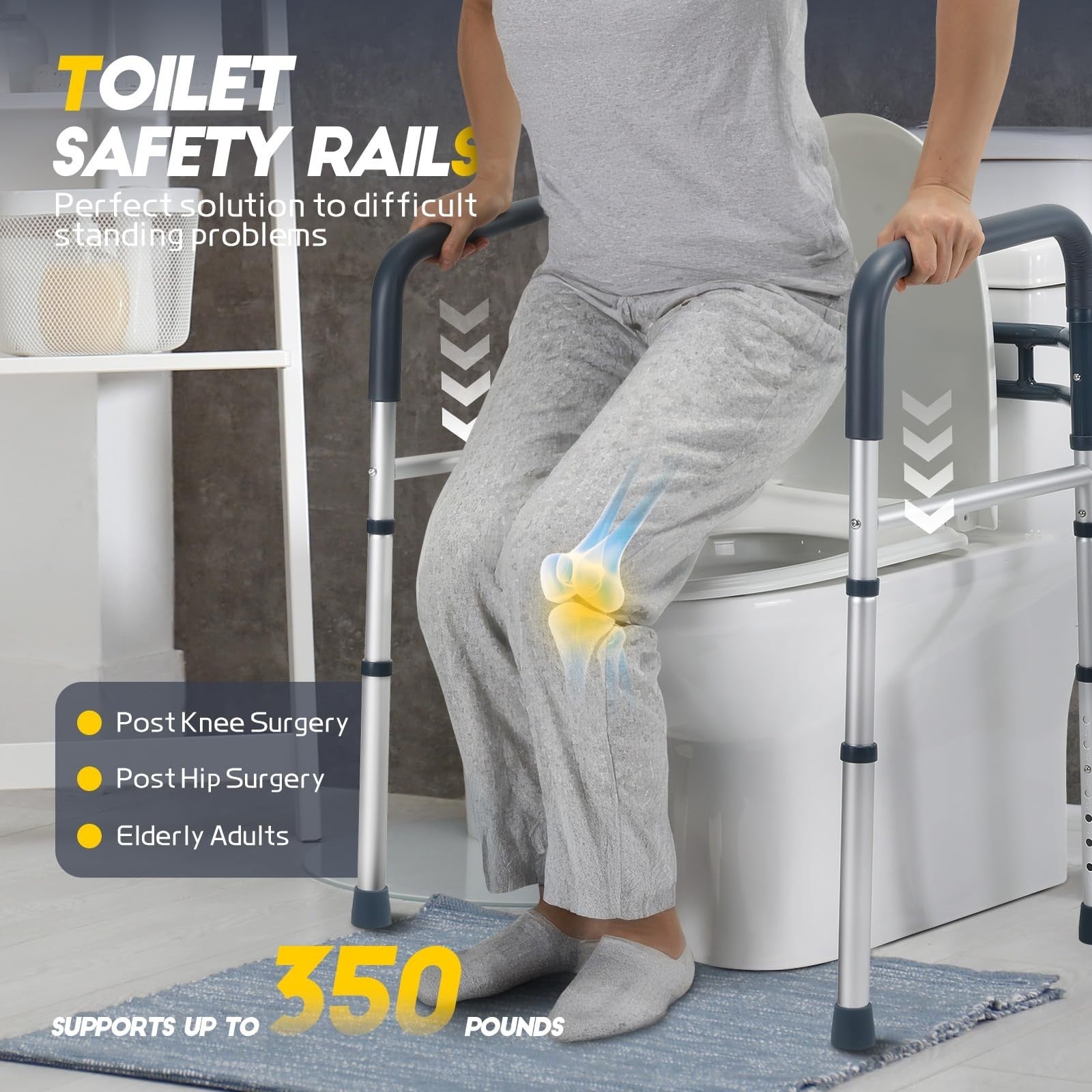 Adjustable Toilet Safety Rails, 350 lbs Capacity, Foldable Design, Fits Most Toi2