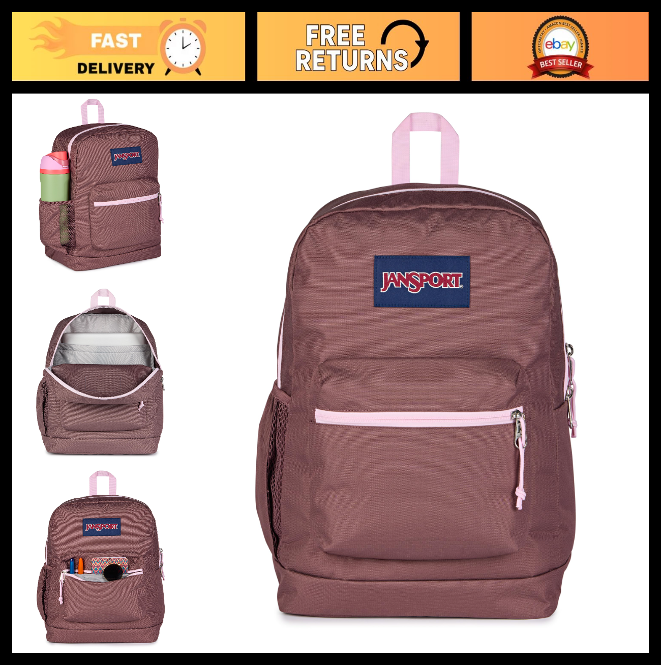 26L Cross Town Plus Backpack, Cherry Lacquer, Durable School Bag, Travel Rucksac0
