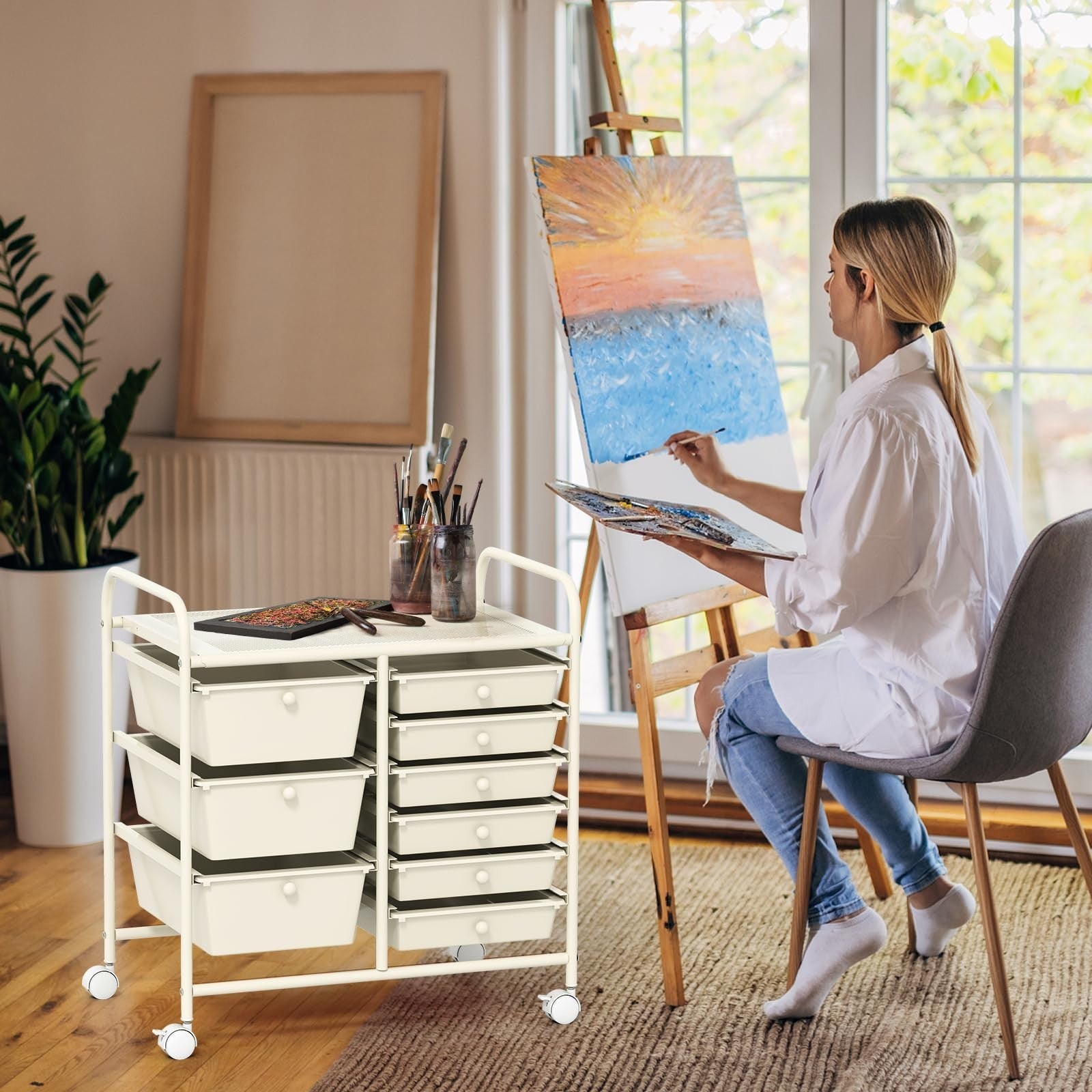 9 Drawer Rolling Storage Cart   Mobile Utility Cart for Craft, Art Supplies, Cla4