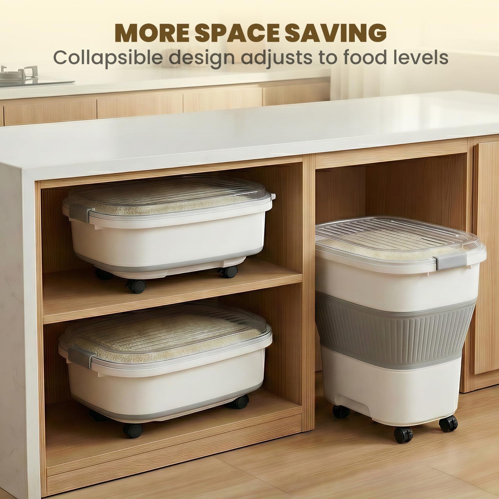 50Lbs Collapsible Airtight Rice Storage Container, Food Organizer, Space Saving3