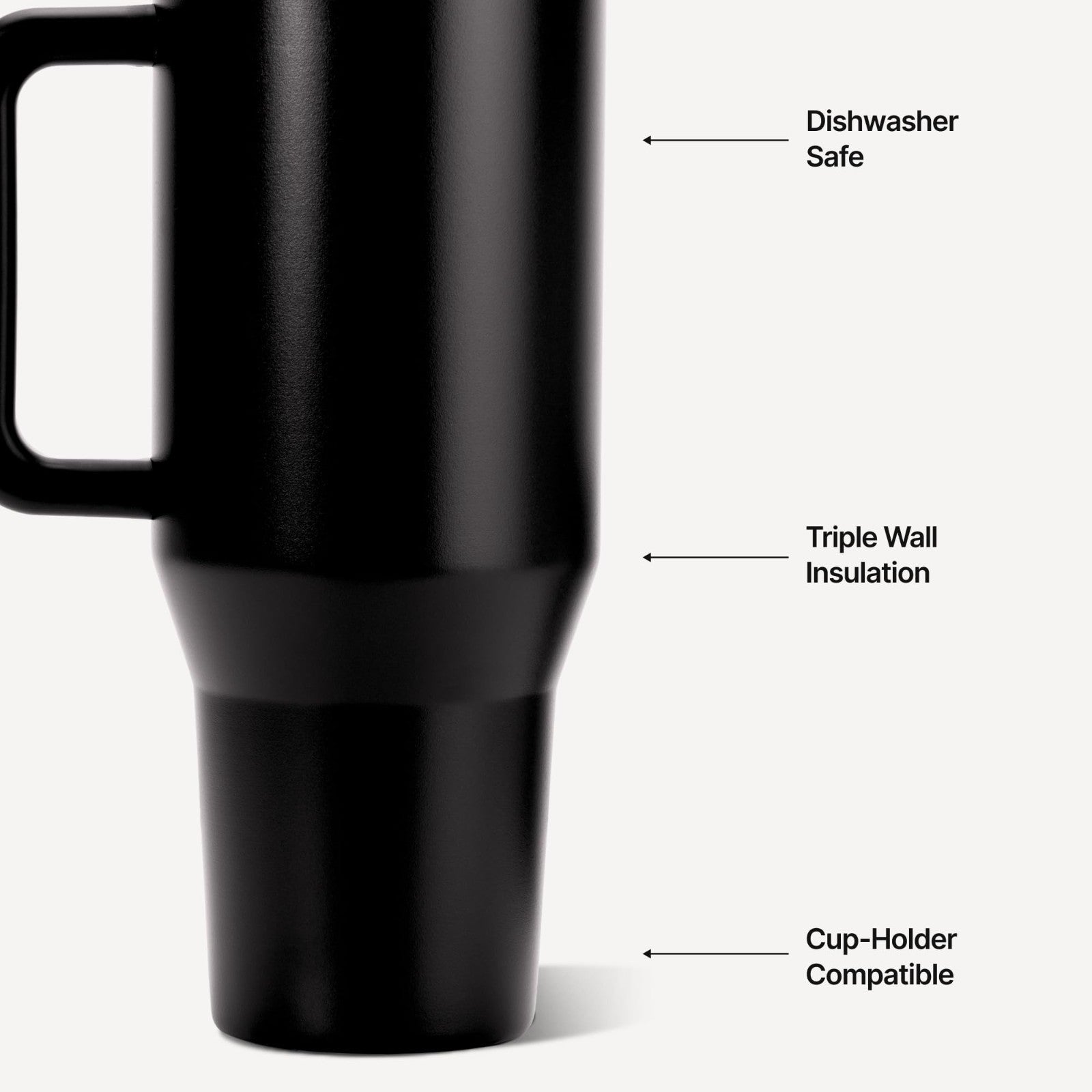 40oz Insulated Tumbler with Handle & Straw, Travel Mug, Black Water Bottle3