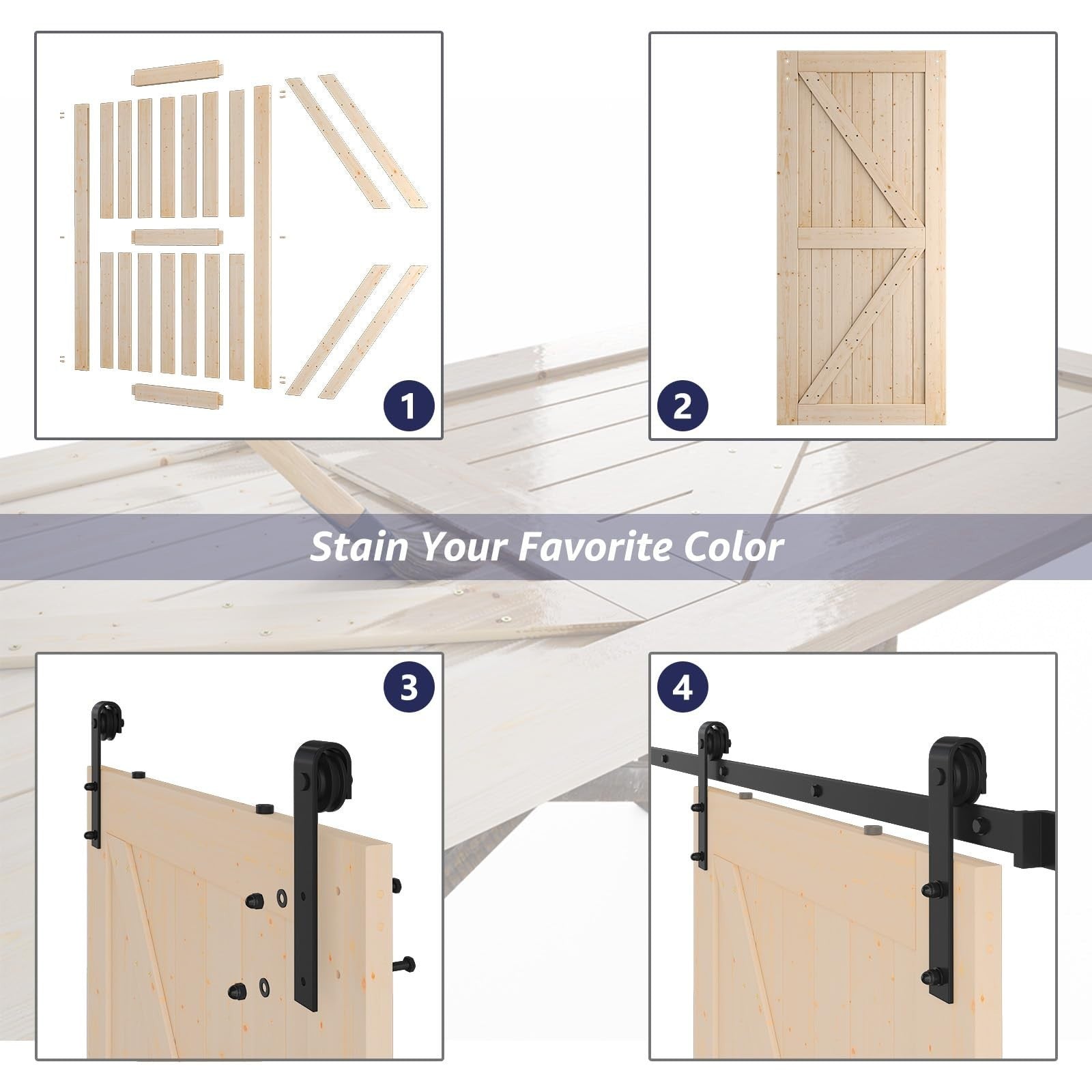 42"x84" Unfinished Solid Spruce Wood Sliding Barn Door & 7ft Hardware Kit, DIY,6