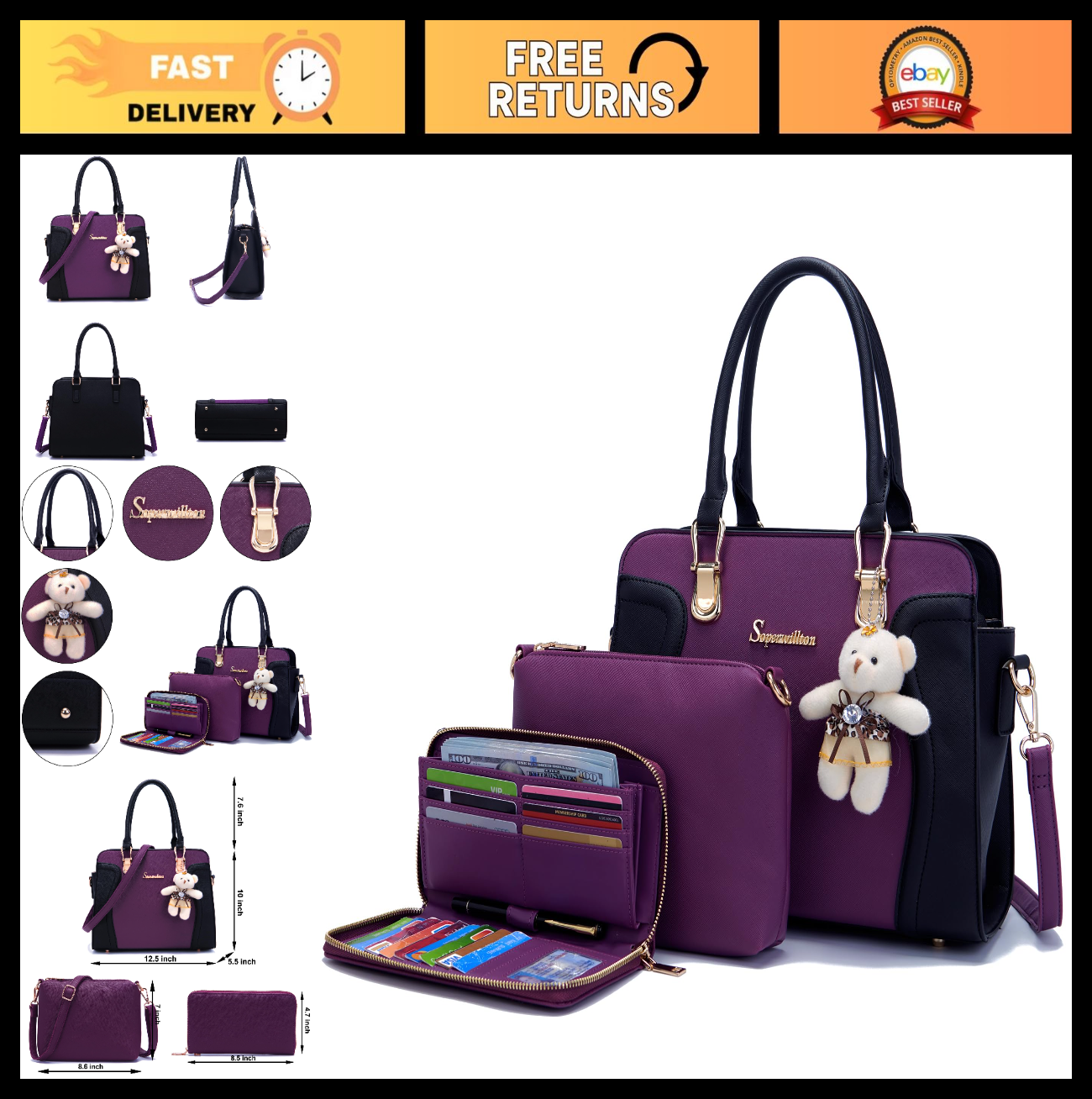 Stylish 3-Piece Handbag Set for Women - Shoulder Bag, Satchel & Wallet Combo0