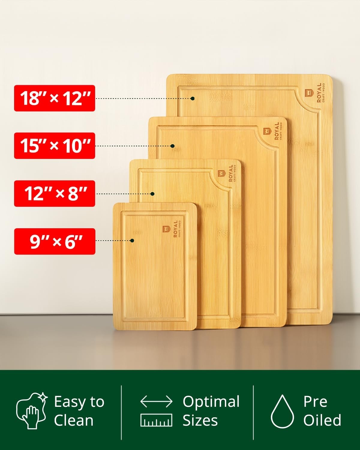 Wooden Cutting Boards Set   Bamboo Meal Prep & Serving Board with Juice Groove,4