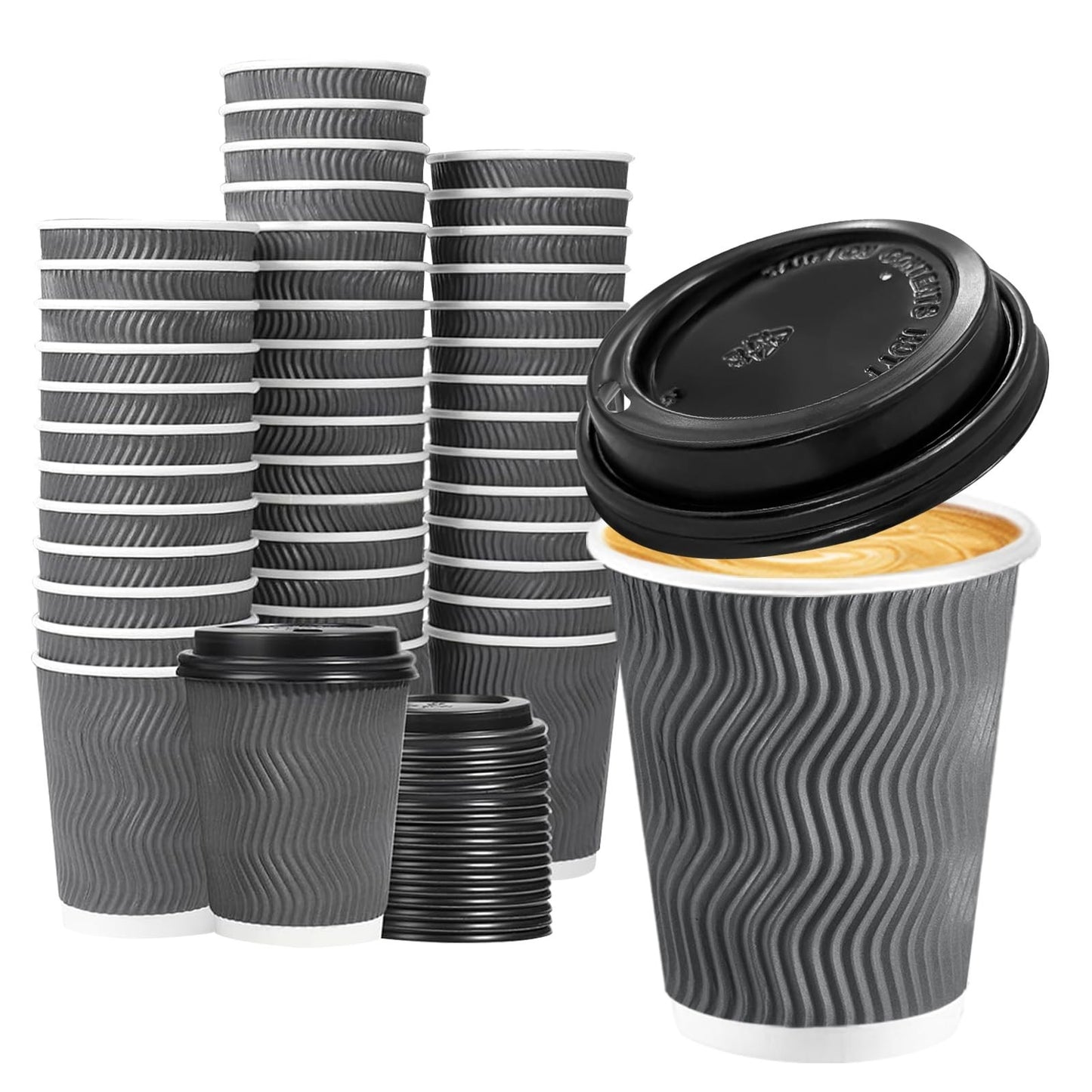 50 Pack 8 oz Insulated Disposable Coffee Cups with Lids   To Go Hot Drink Cups f1