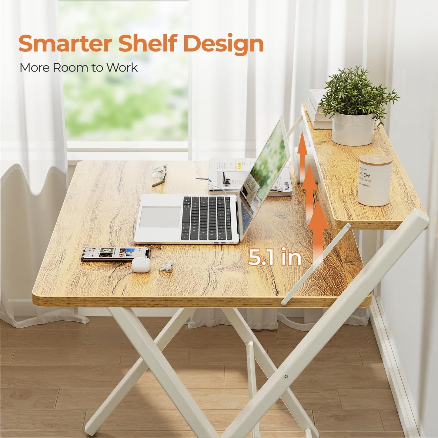 Compact Portable Computer Desk - 2-Tier Space-Saving Foldable Table for Home Off4