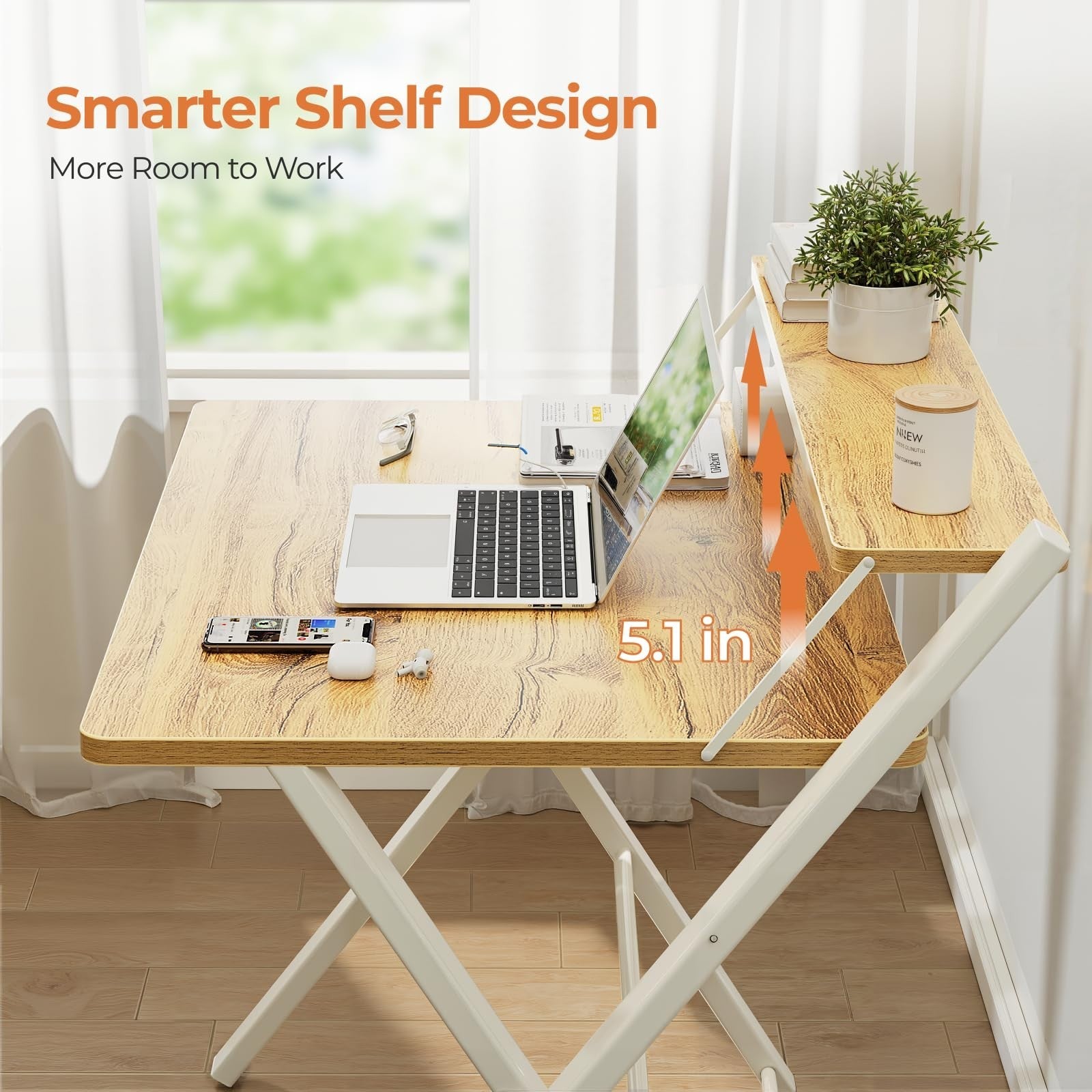 Compact Portable Computer Desk - 2-Tier Space-Saving Foldable Table for Home Off4