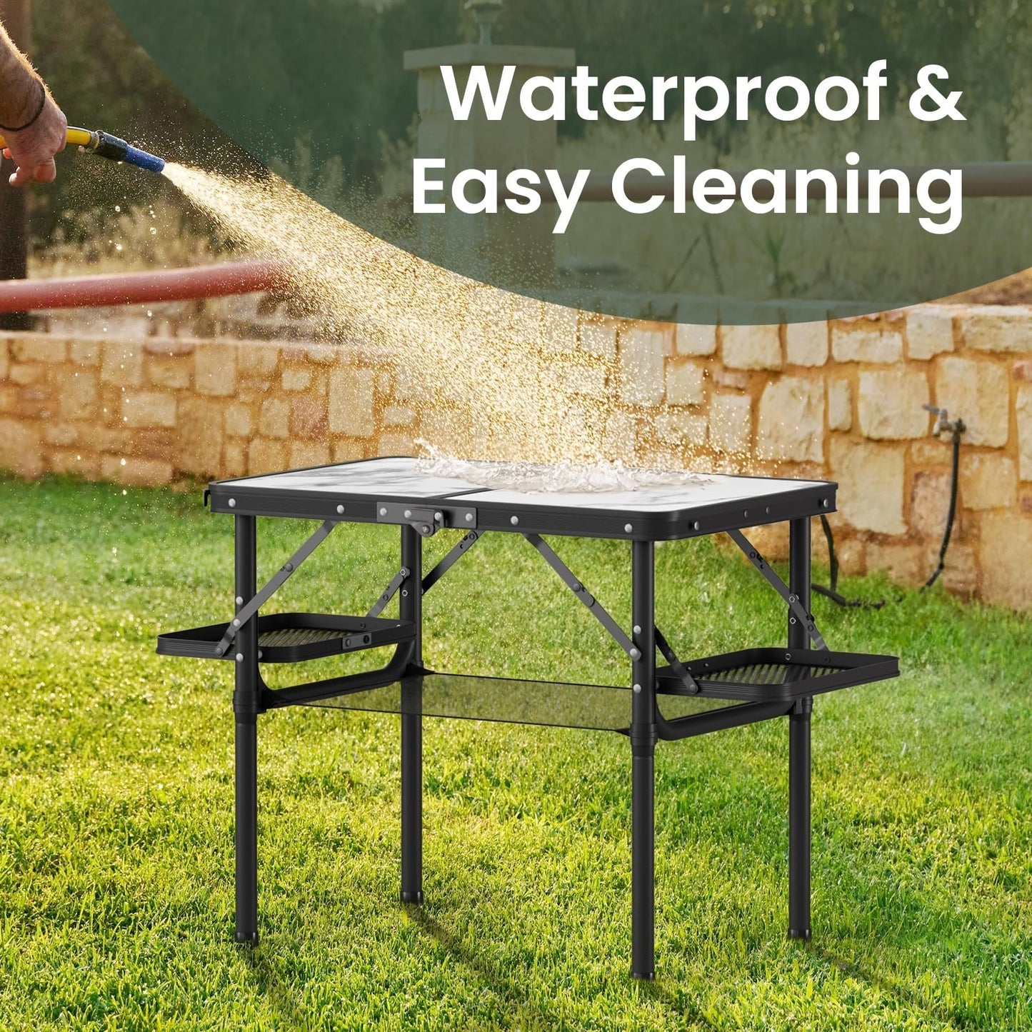 Compact Folding Camping Table 2ft with Side Racks & Net - Portable Picnic & Beac8