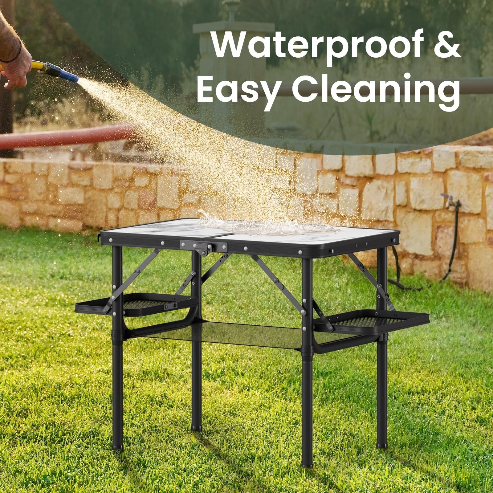 Compact Folding Camping Table 2ft with Side Racks & Net - Portable Picnic & Beac8