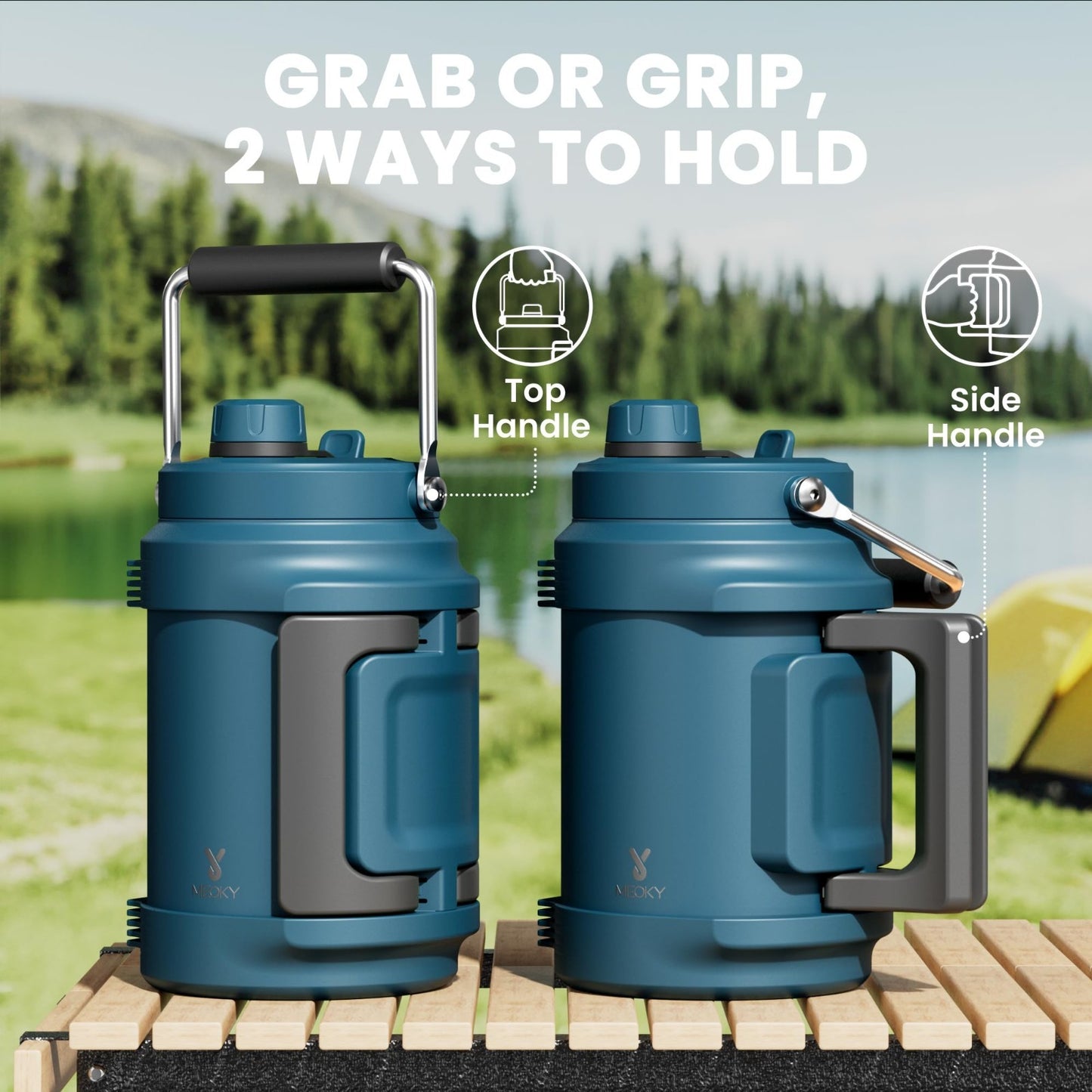 64 oz Insulated Water Bottle - Triple Wall Vacuum Half Gallon Jug, 2-in-1 Lid, L3