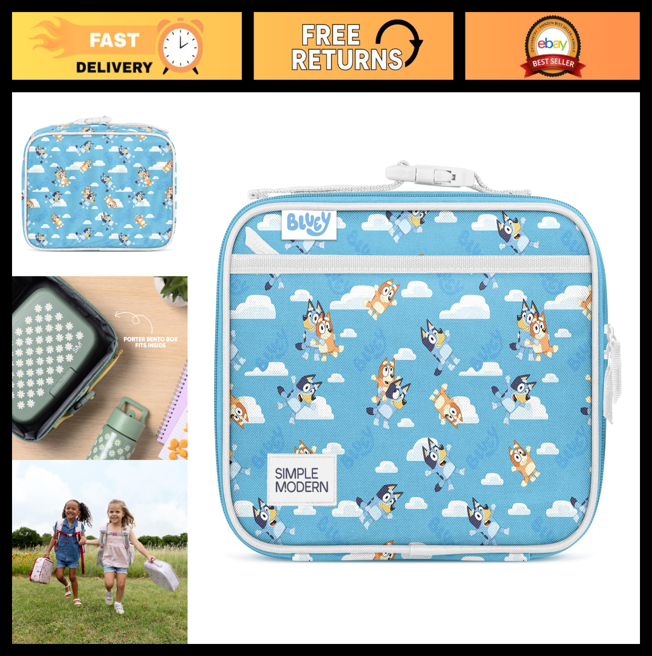 Insulated Kids Lunch Box & Bag Set for School | Cute Bluey Design | Fits Bento C0