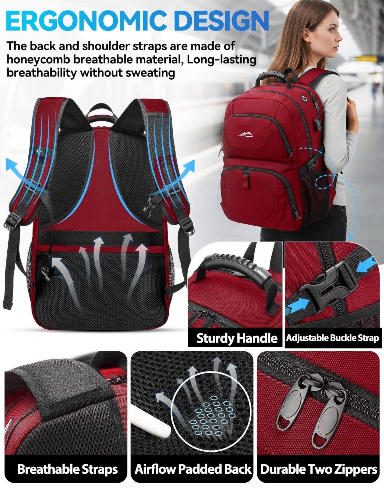 Extra Large Anti Theft Travel Backpack for 18.4" Laptop, USB Charging, College &4