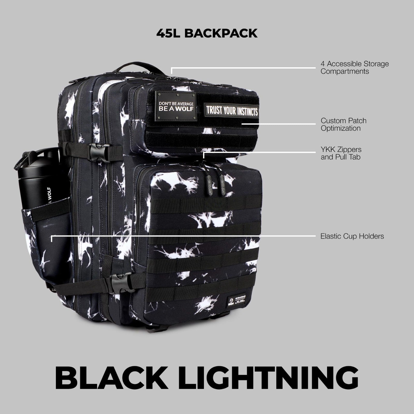 Durable 45L Waterproof Gym Backpack   1000D Oxford, MOLLE Webbing, Laptop Pocket3