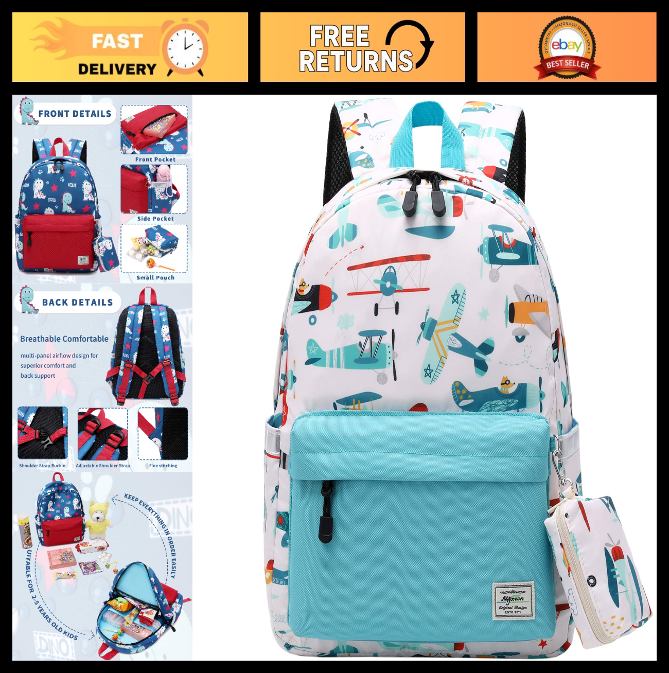 Kids Toddler Backpack with Chest Strap   Durable, Lightweight, Perfect for Boys0