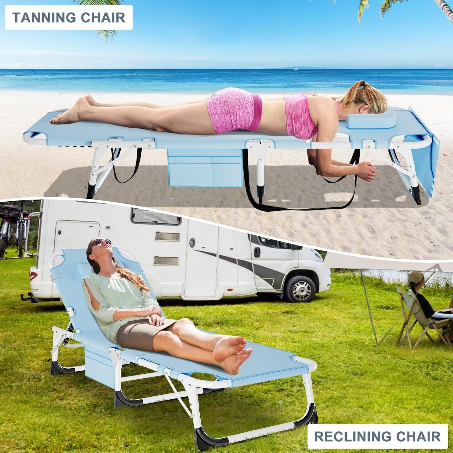 Folding Camping Cot for Adults with Adjustable Backrest & Padded Cushion   5 Pos3