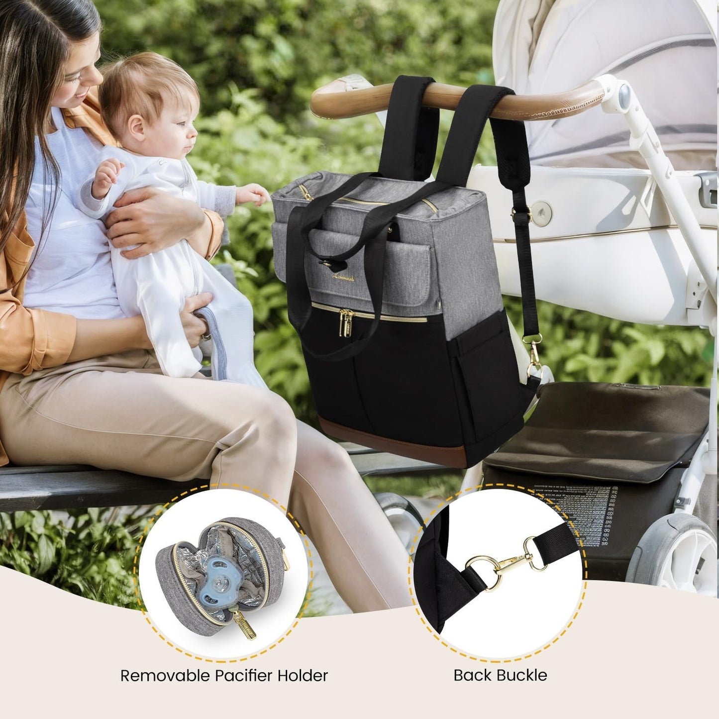 Diaper Bag Backpack Tote with Insulated Pockets & Changing Pad   Stylish & Funct4