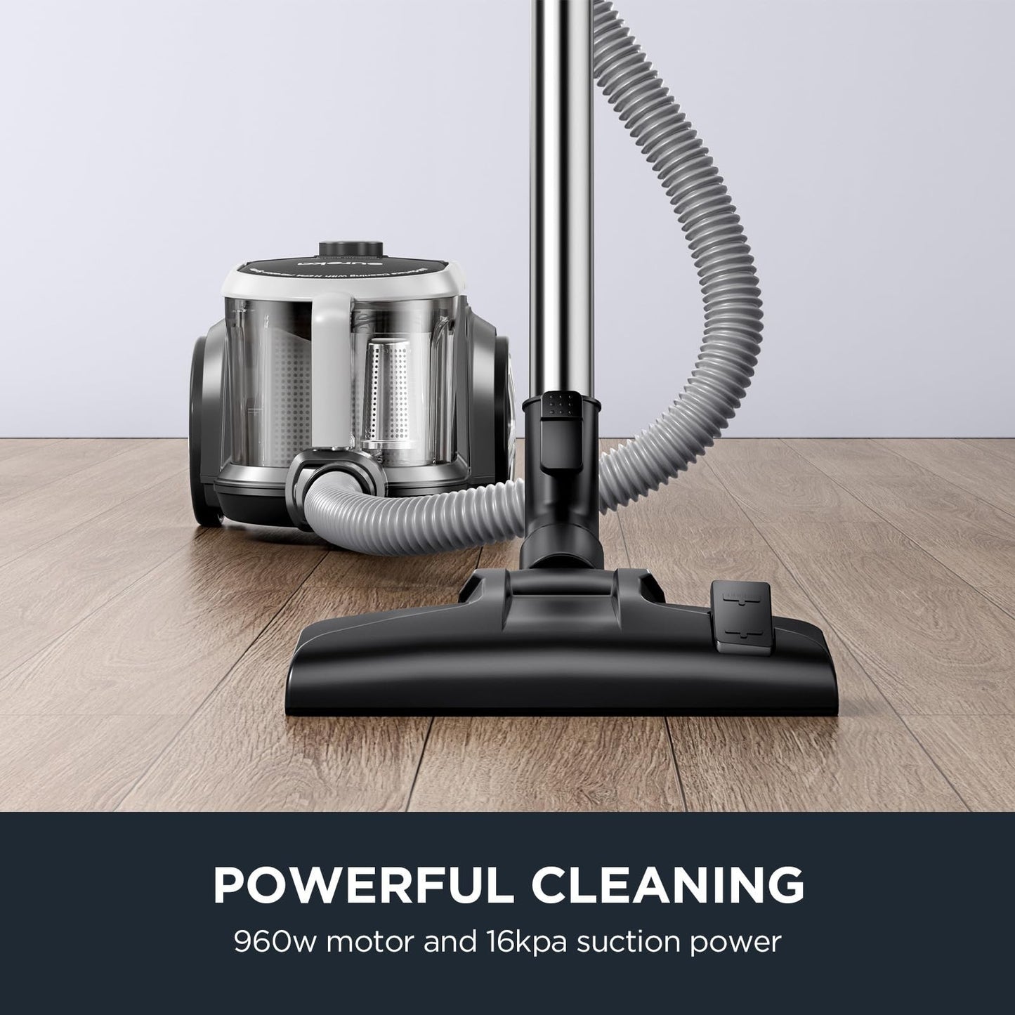 Lightweight Bagless Canister Vacuum Cleaner for Hardwood & Carpet, HEPA, Auto Co2
