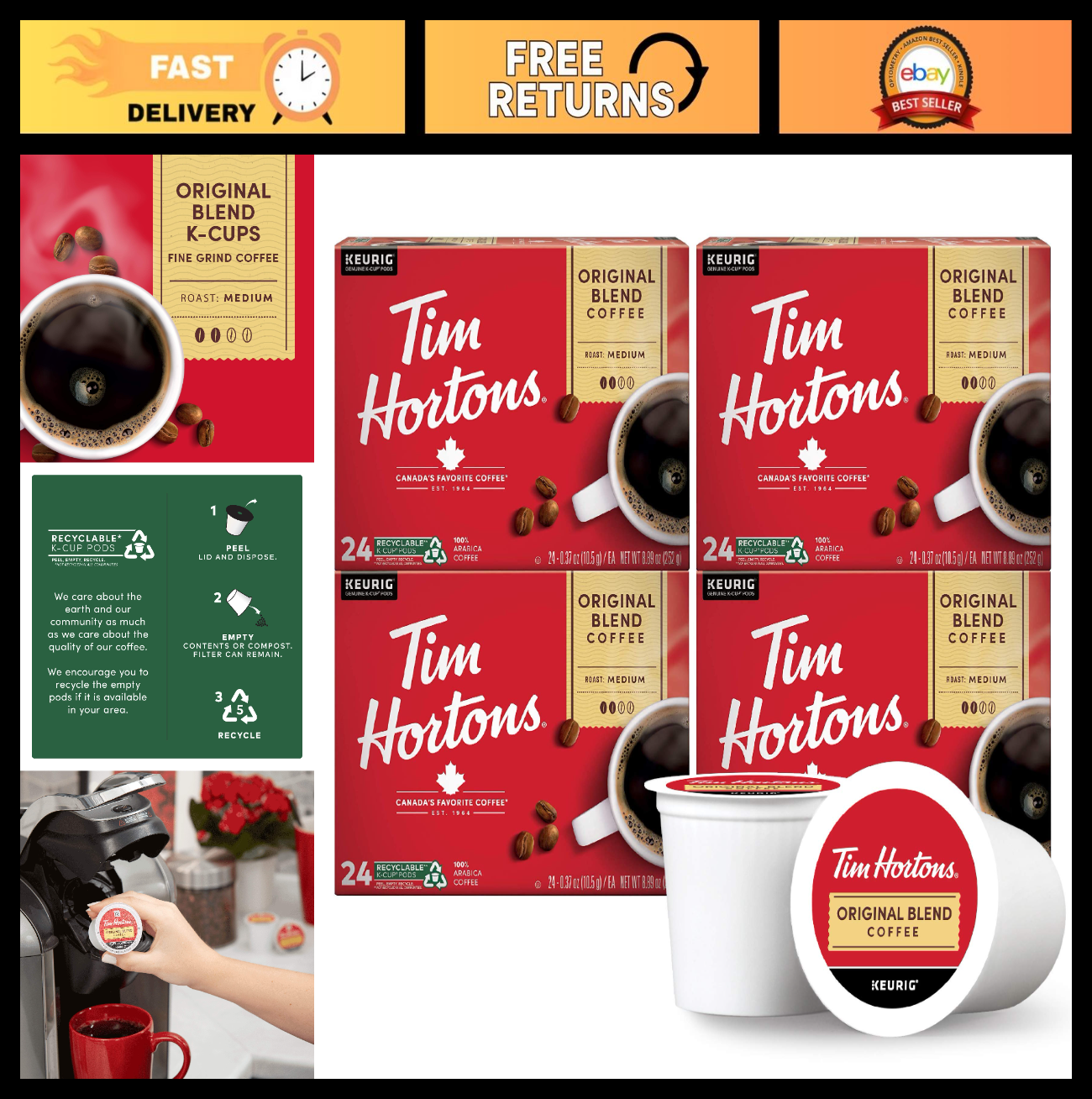 Medium Roast Coffee K Cup Pods, 96ct Single Serve Compatible with Keurig0