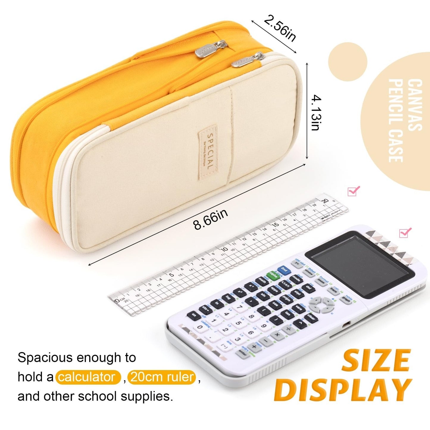 Large Capacity Pencil Case   Big Storage Pouch for School, Office, College   Yel2