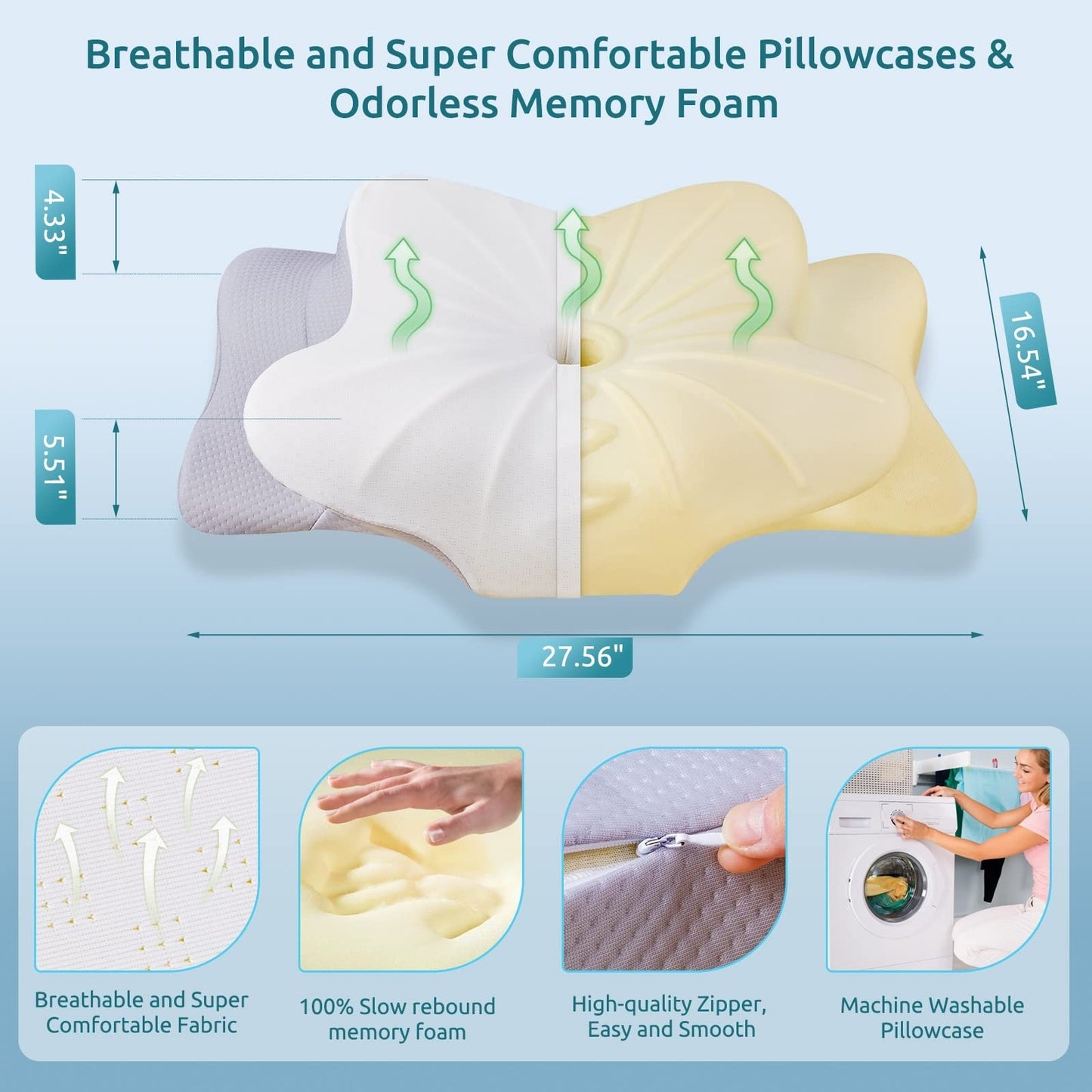 Cervical Pillow for Neck & Shoulder Pain Relief   Cooling Memory Foam, Ergonomic2